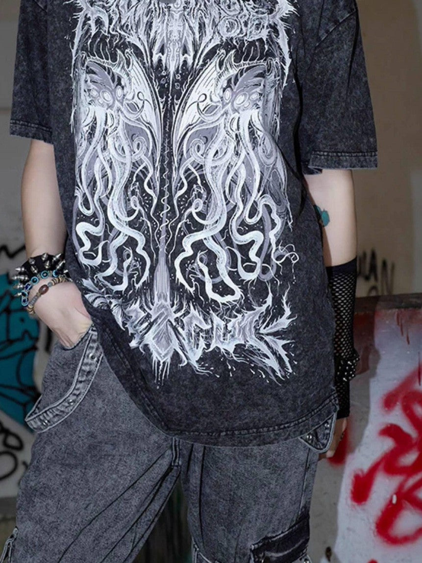 RebelSeed Distressed Skull Heat Transfer Print Loose Women's Cotton Short Sleeve T-shirts