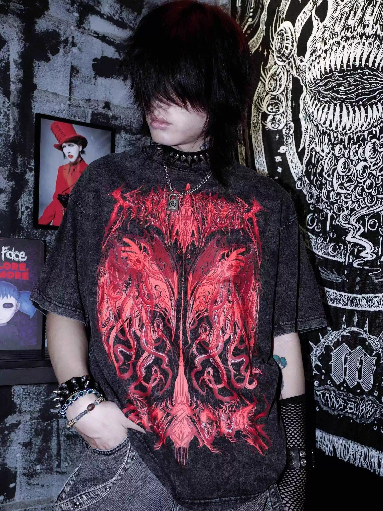 RebelSeed Distressed Skull Heat Transfer Print Punk Women's Cotton Short Sleeve T-shirts