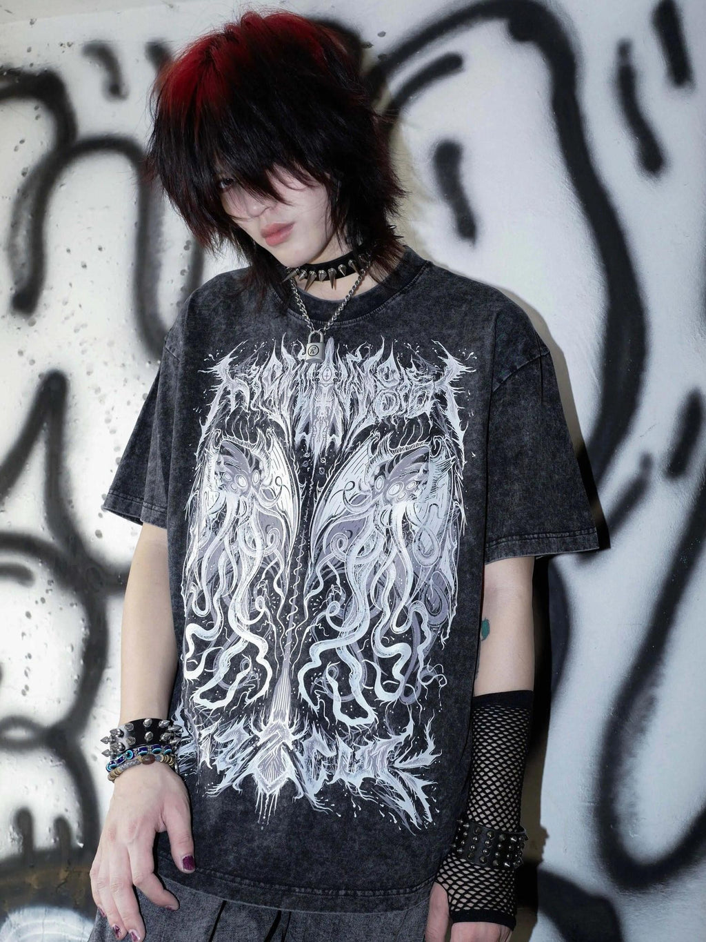 RebelSeed Distressed Skull Heat Transfer Print Punk Women's Cotton Short Sleeve T-shirts