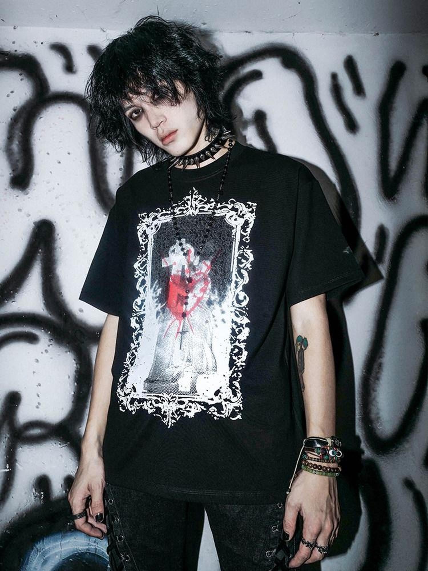 RebelSeed Dusky Rift Figure Print Heat Transfer Loose Women's Cotton Short Sleeve T-shirts