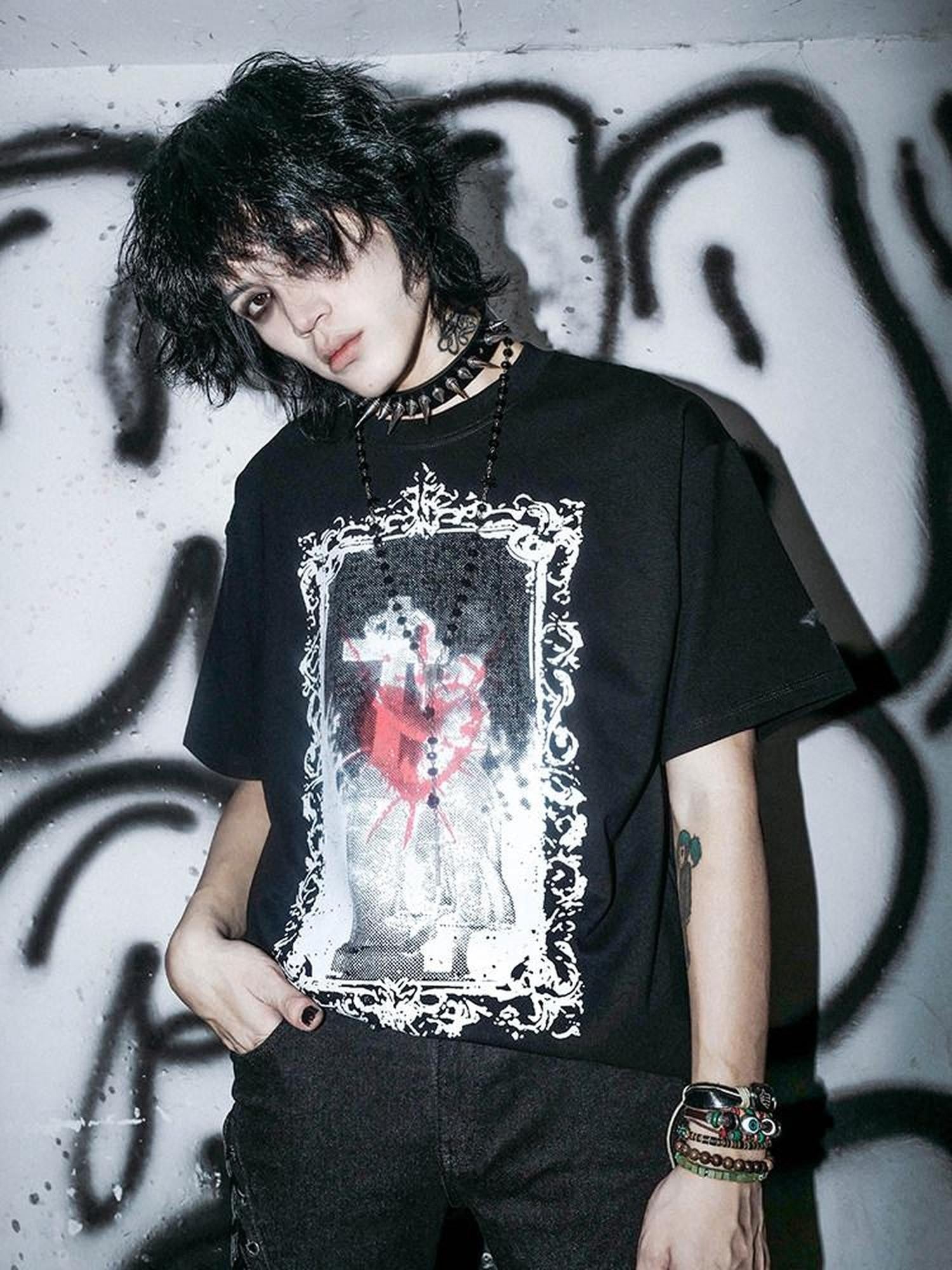 RebelSeed Dusky Rift Figure Print Heat Transfer Loose Women's Cotton Short Sleeve T-shirts