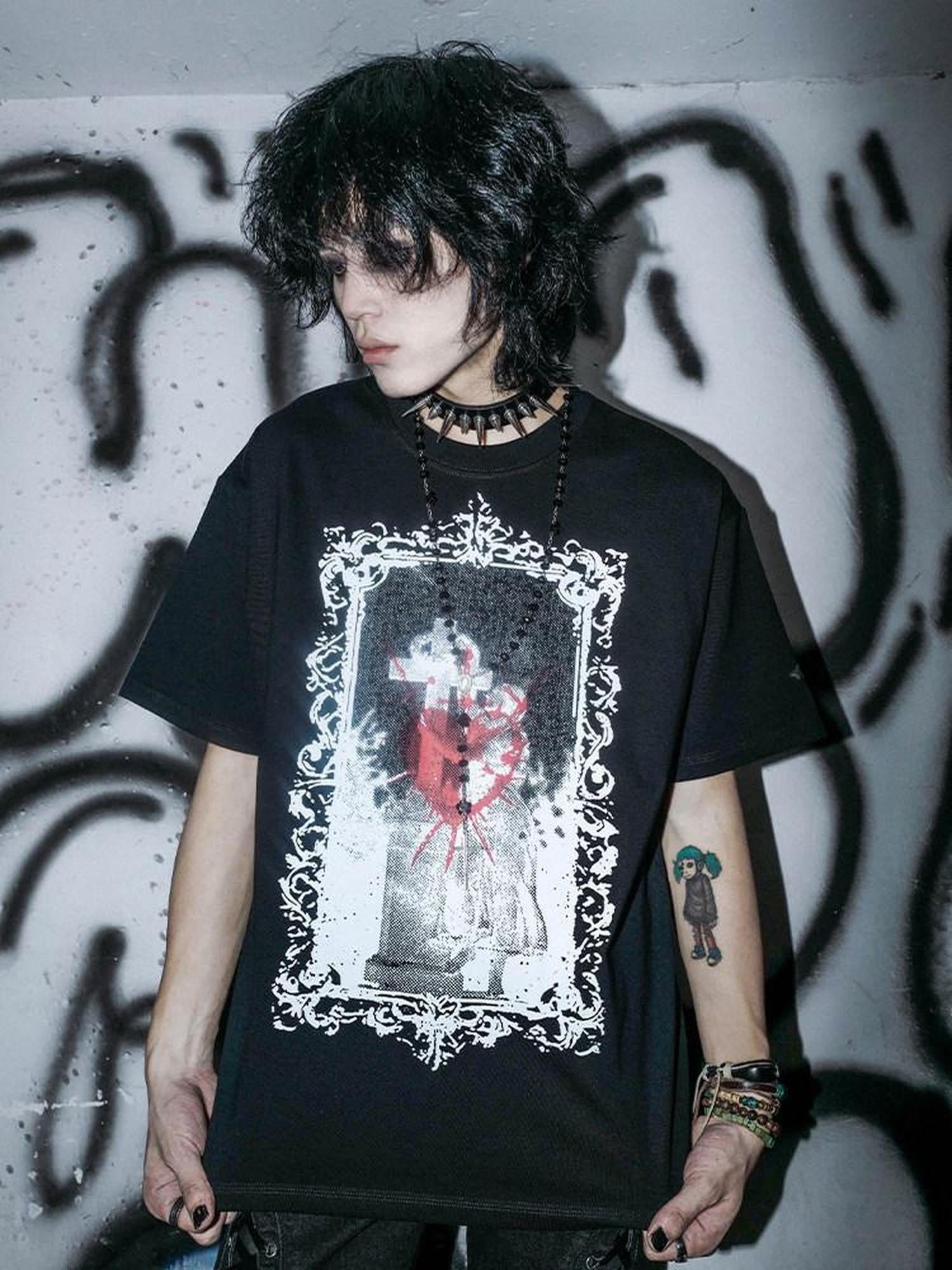 RebelSeed Dusky Rift Figure Print Heat Transfer Loose Women's Cotton Short Sleeve T-shirts