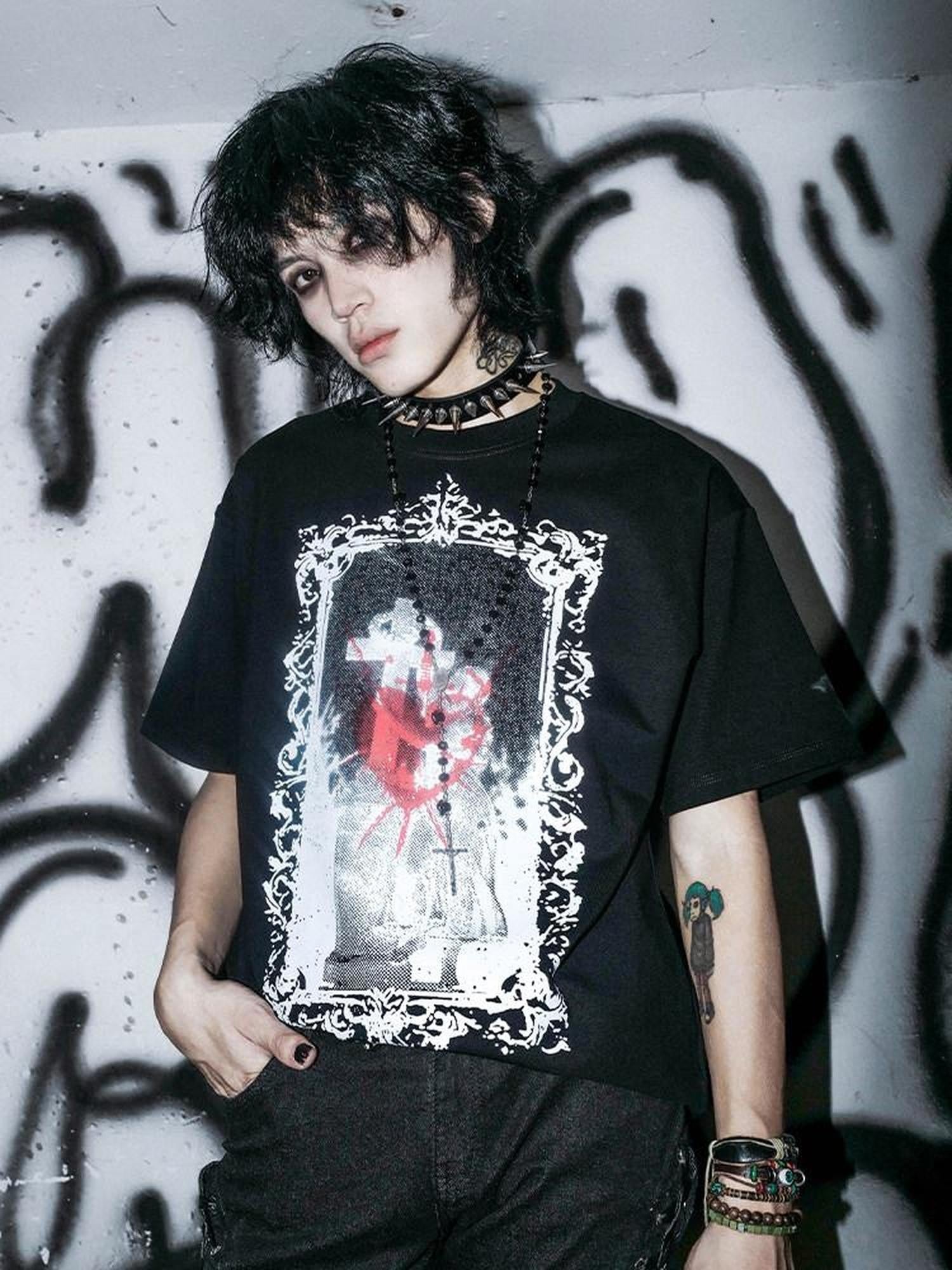 RebelSeed Dusky Rift Figure Print Heat Transfer Loose Women's Cotton Short Sleeve T-shirts