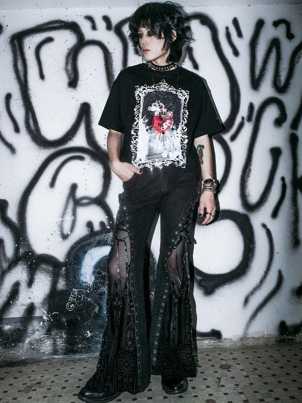 RebelSeed Dusky Rift Figure Print Heat Transfer Loose Women's Cotton Short Sleeve T-shirts