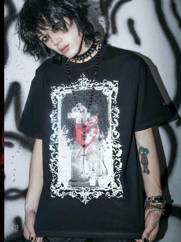 RebelSeed Dusky Rift Figure Print Heat Transfer Loose Women's Cotton Short Sleeve T-shirts