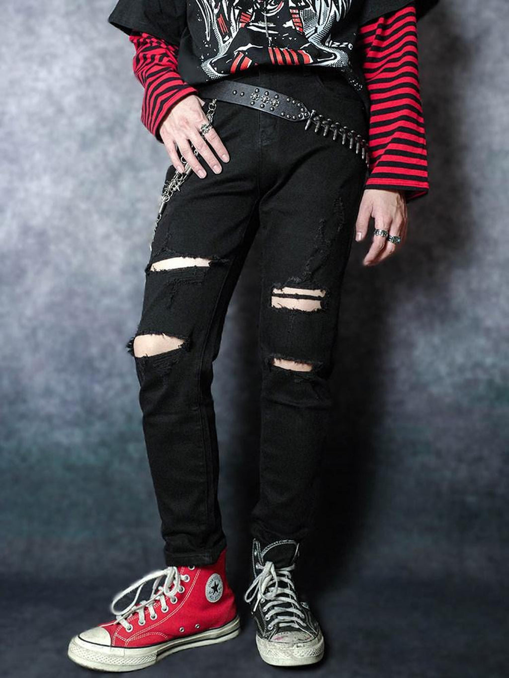 RebelSeed Embroidered Ripped Waterwashed Punk Women's Denim Slim Pencil Distressed Jeans
