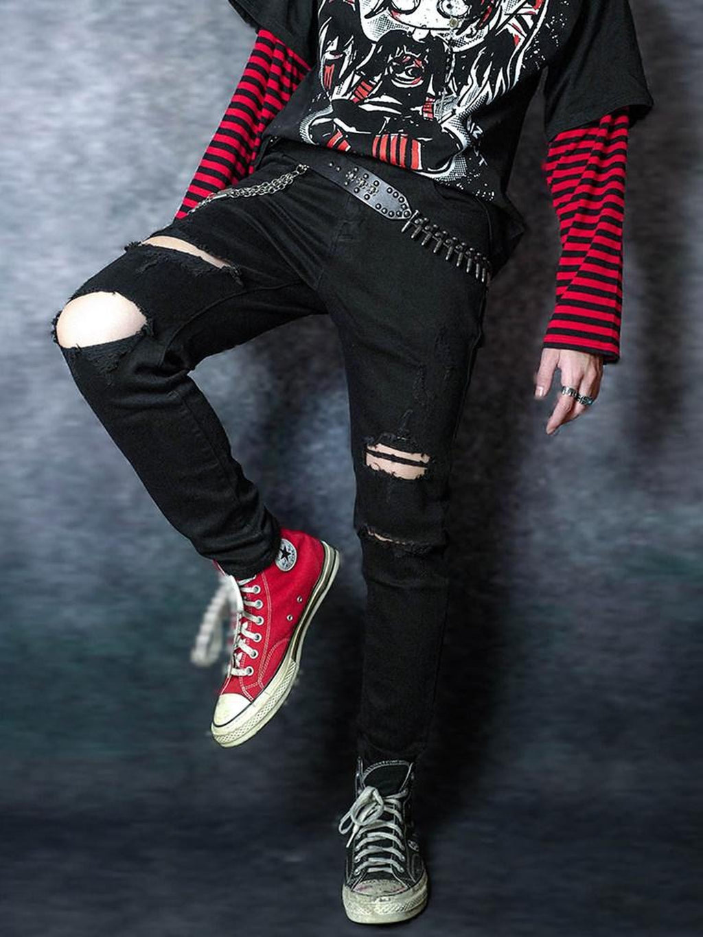 RebelSeed Embroidered Ripped Waterwashed Punk Women's Denim Slim Pencil Distressed Jeans