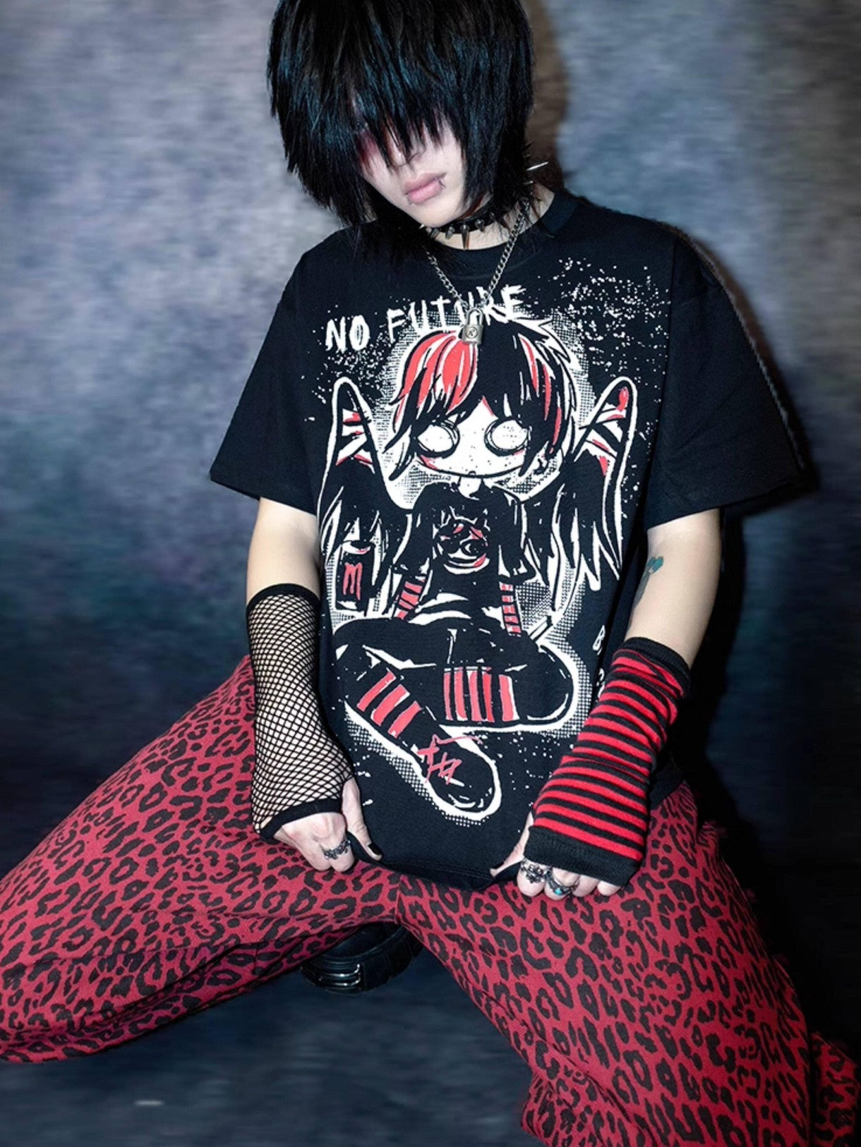 RebelSeed Emo Angel Cartoon Heat Transfer Print Women's Modal Short Sleeve T-shirts