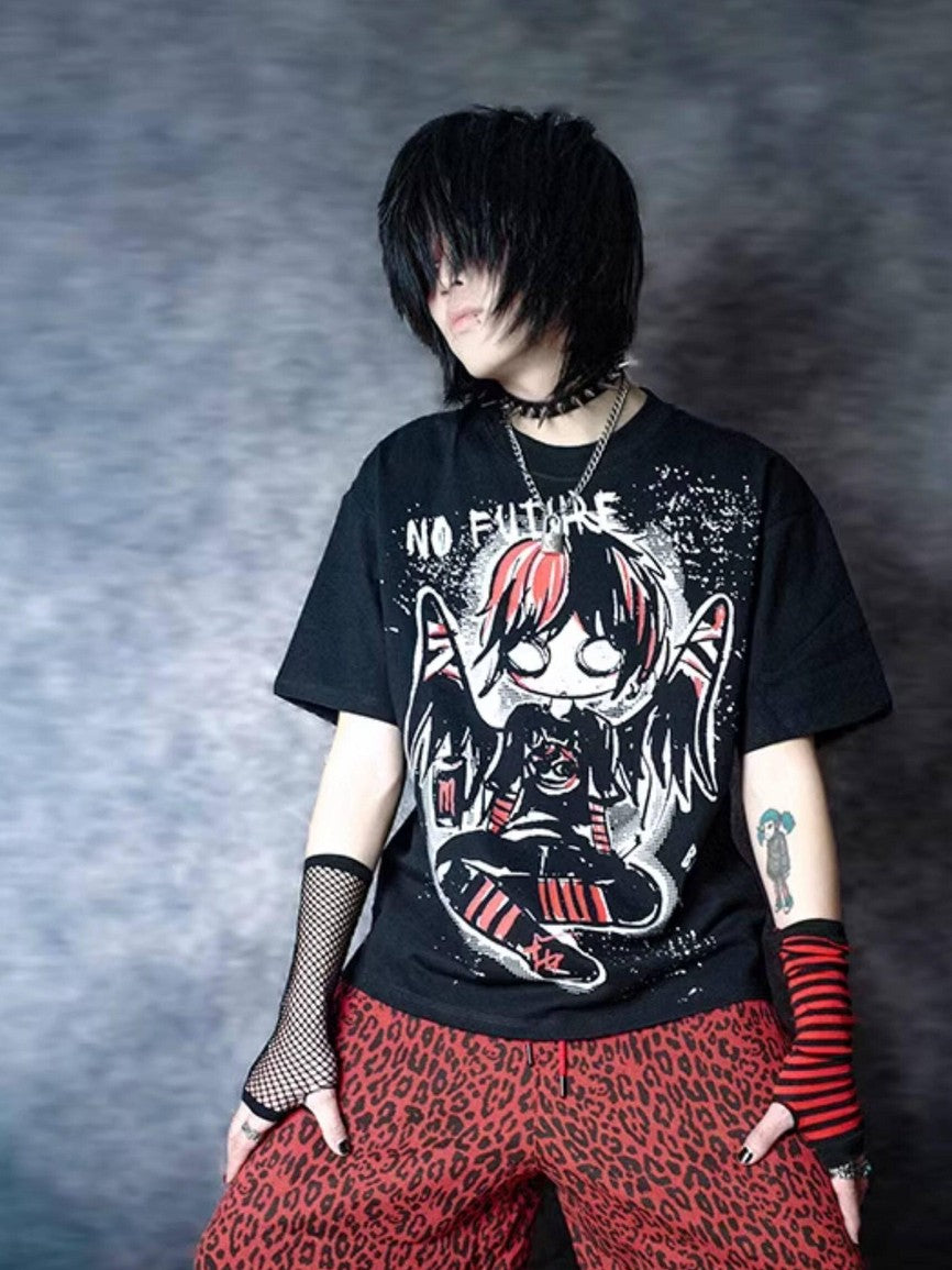RebelSeed Emo Angel Cartoon Heat Transfer Print Women's Modal Short Sleeve T-shirts