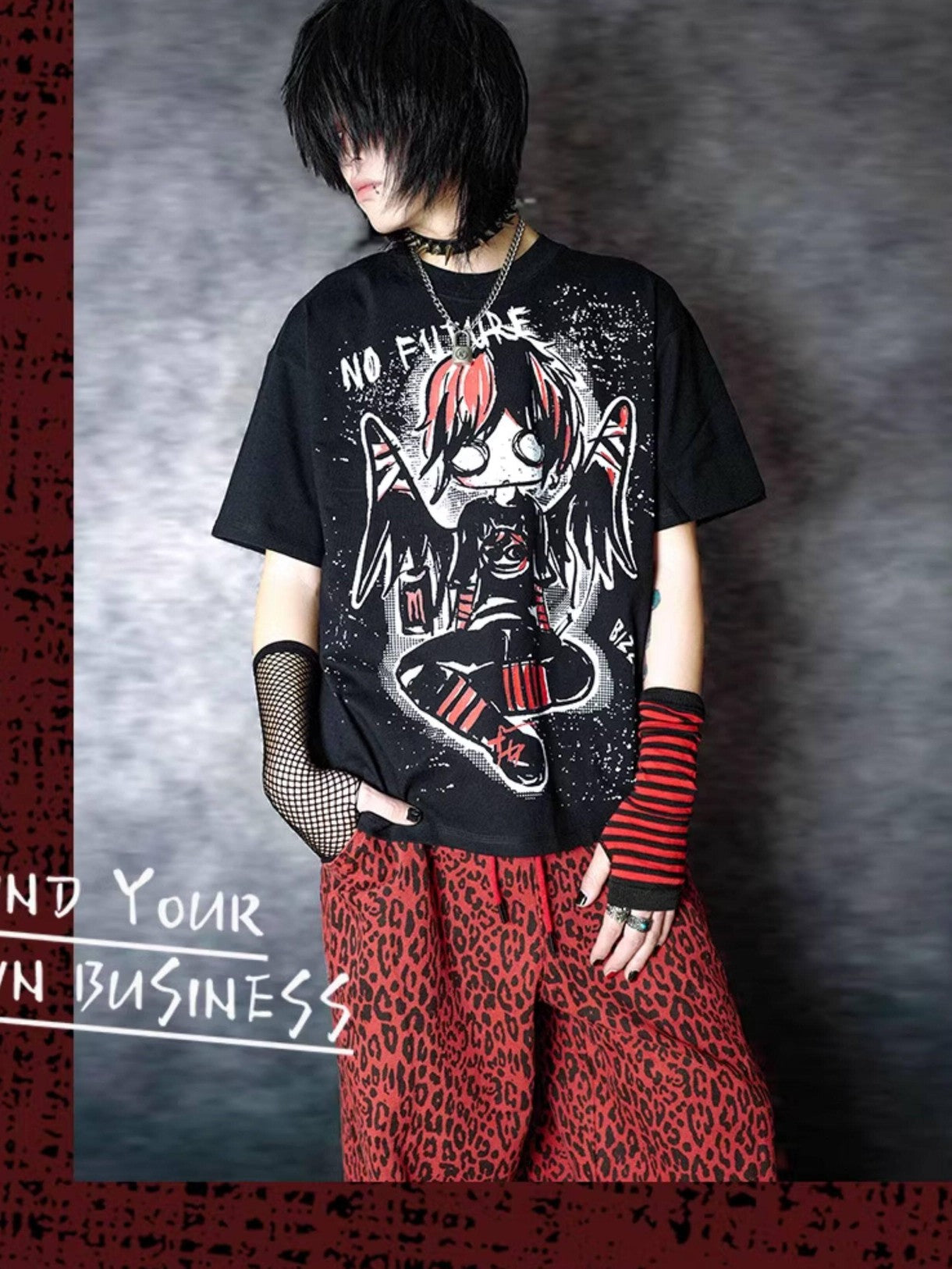 RebelSeed Emo Angel Cartoon Heat Transfer Print Women's Modal Short Sleeve T-shirts