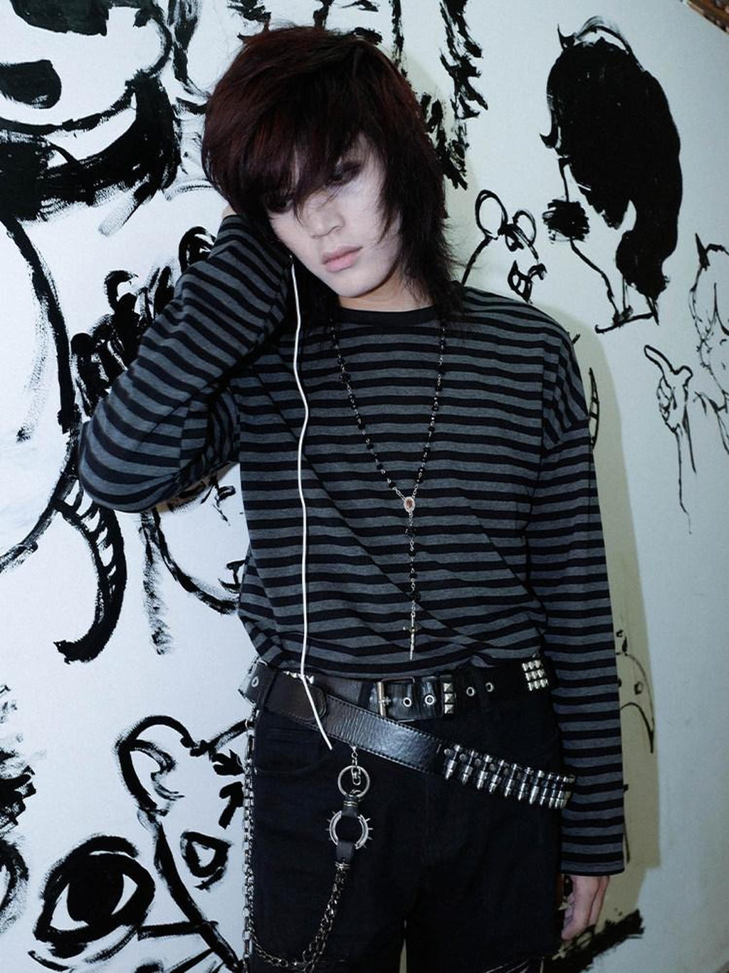 RebelSeed Emo Drop Shoulder Striped Women's Cotton Long Sleeve T-shirts