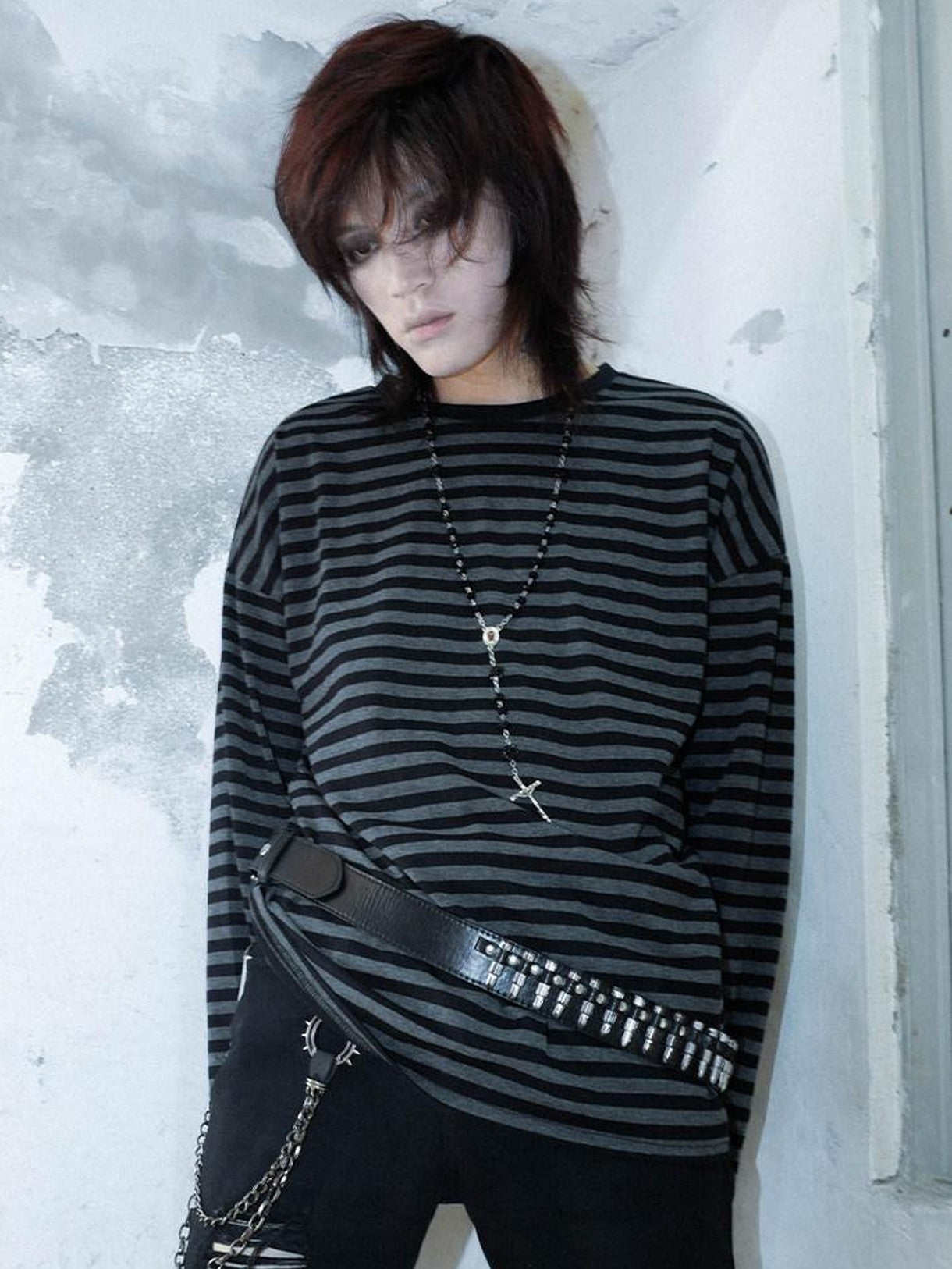RebelSeed Emo Drop Shoulder Striped Women's Cotton Long Sleeve T-shirts