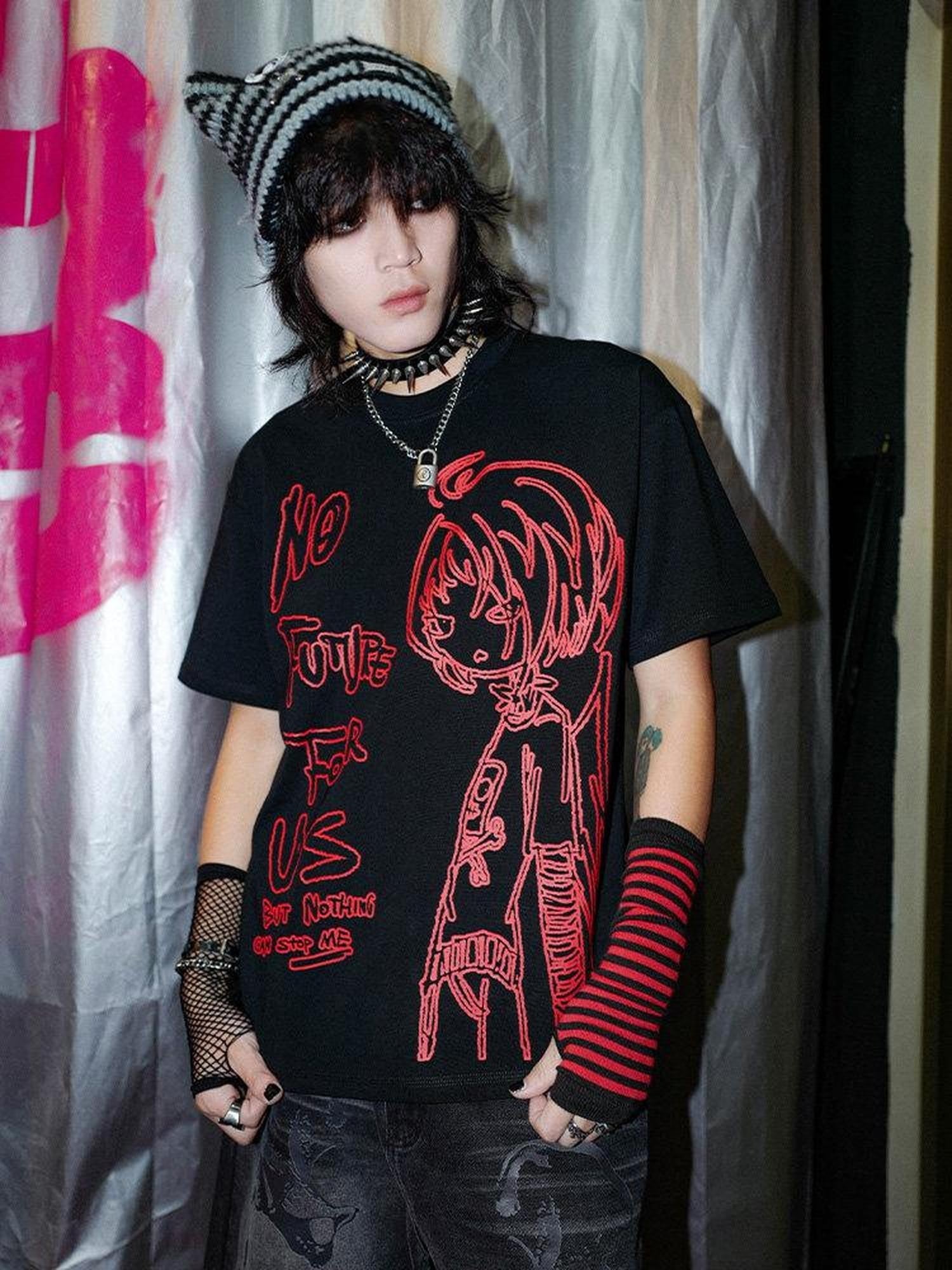 RebelSeed Emo Punk Animal Print Heat Transfer Women's Pure Cotton Short Sleeve T-shirts