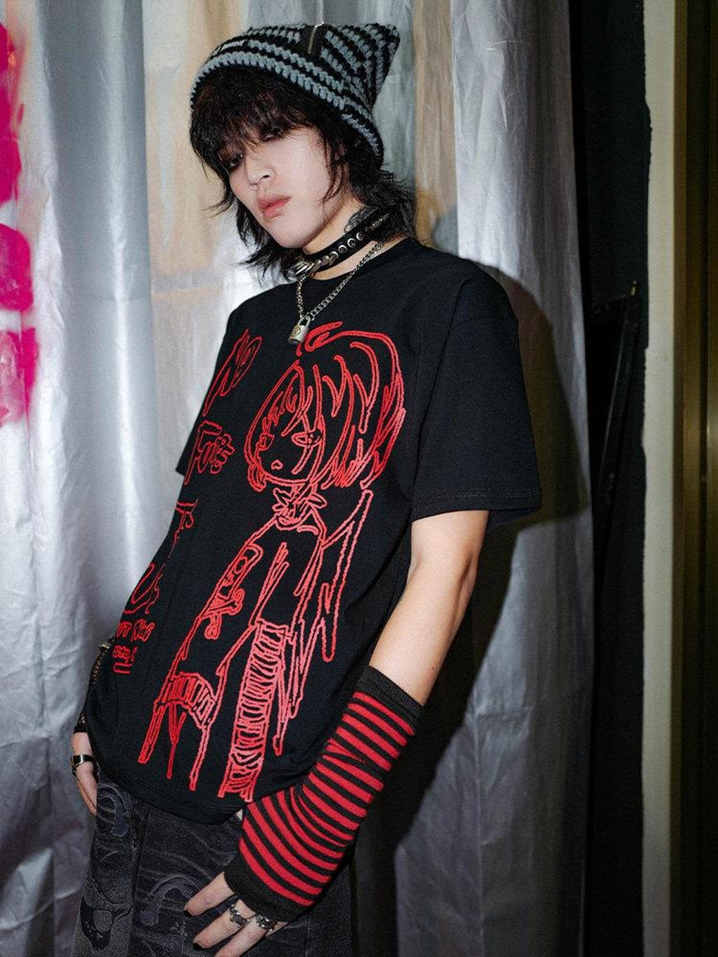 RebelSeed Emo Punk Animal Print Heat Transfer Women's Pure Cotton Short Sleeve T-shirts