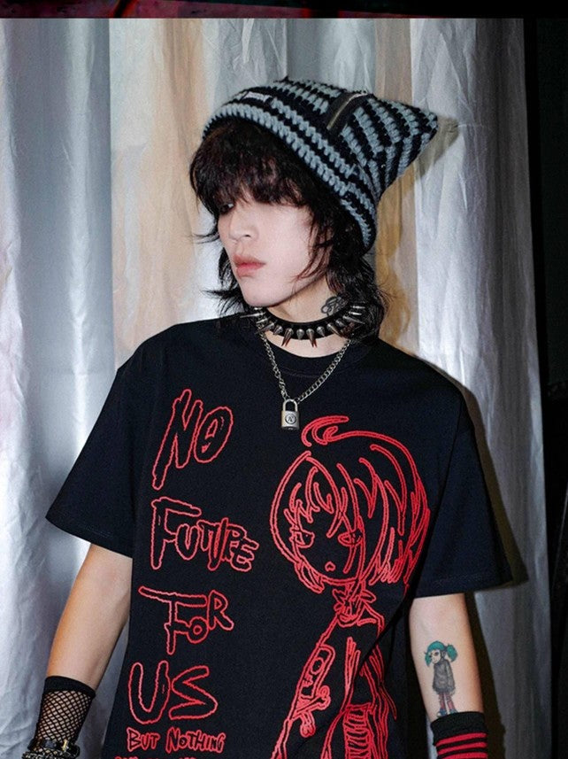 RebelSeed Emo Punk Animal Print Heat Transfer Women's Pure Cotton Short Sleeve T-shirts