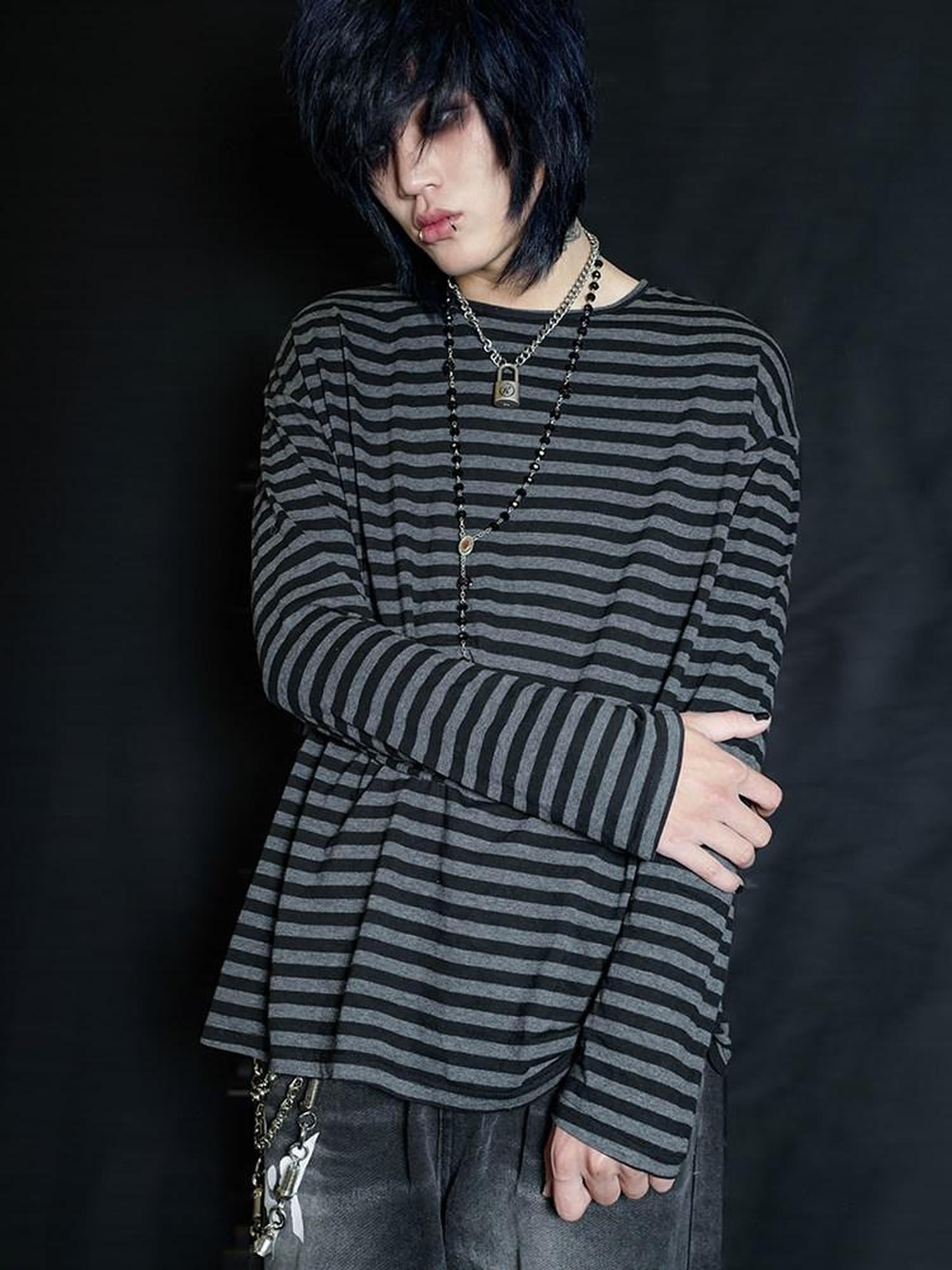 RebelSeed Emo Striped Drop Shoulder Women's Cotton Long Sleeve T-shirts