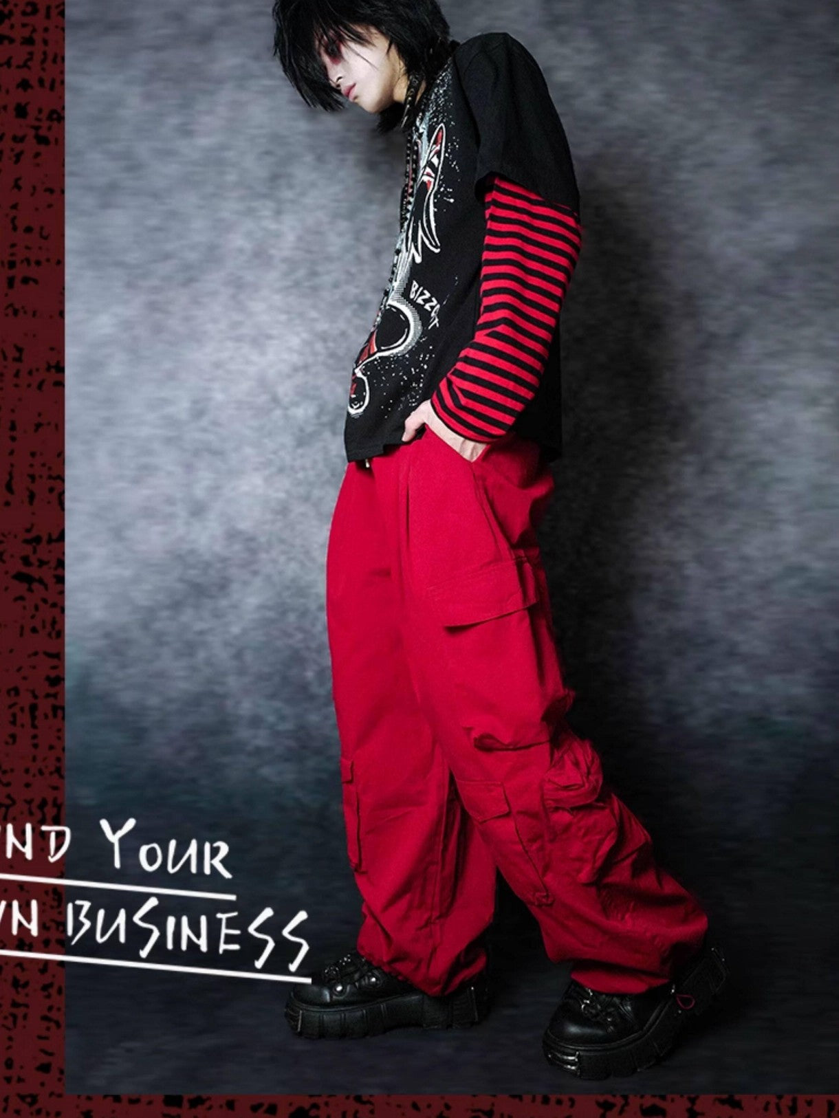 RebelSeed Flame Red Multi Pocket Elastic Waist Tapered Punk Women's Cotton Cargo Pants