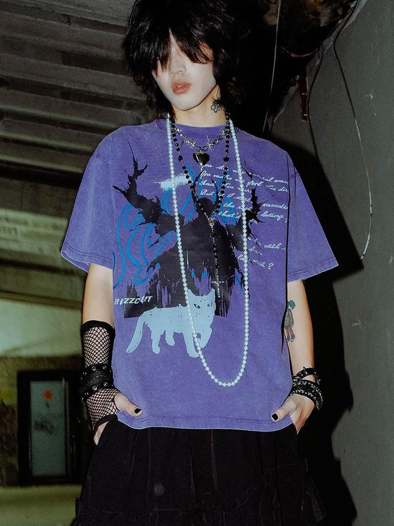 RebelSeed Gothic Purple Reborn Angel Drop Shoulder Women's Short Sleeve T-shirts
