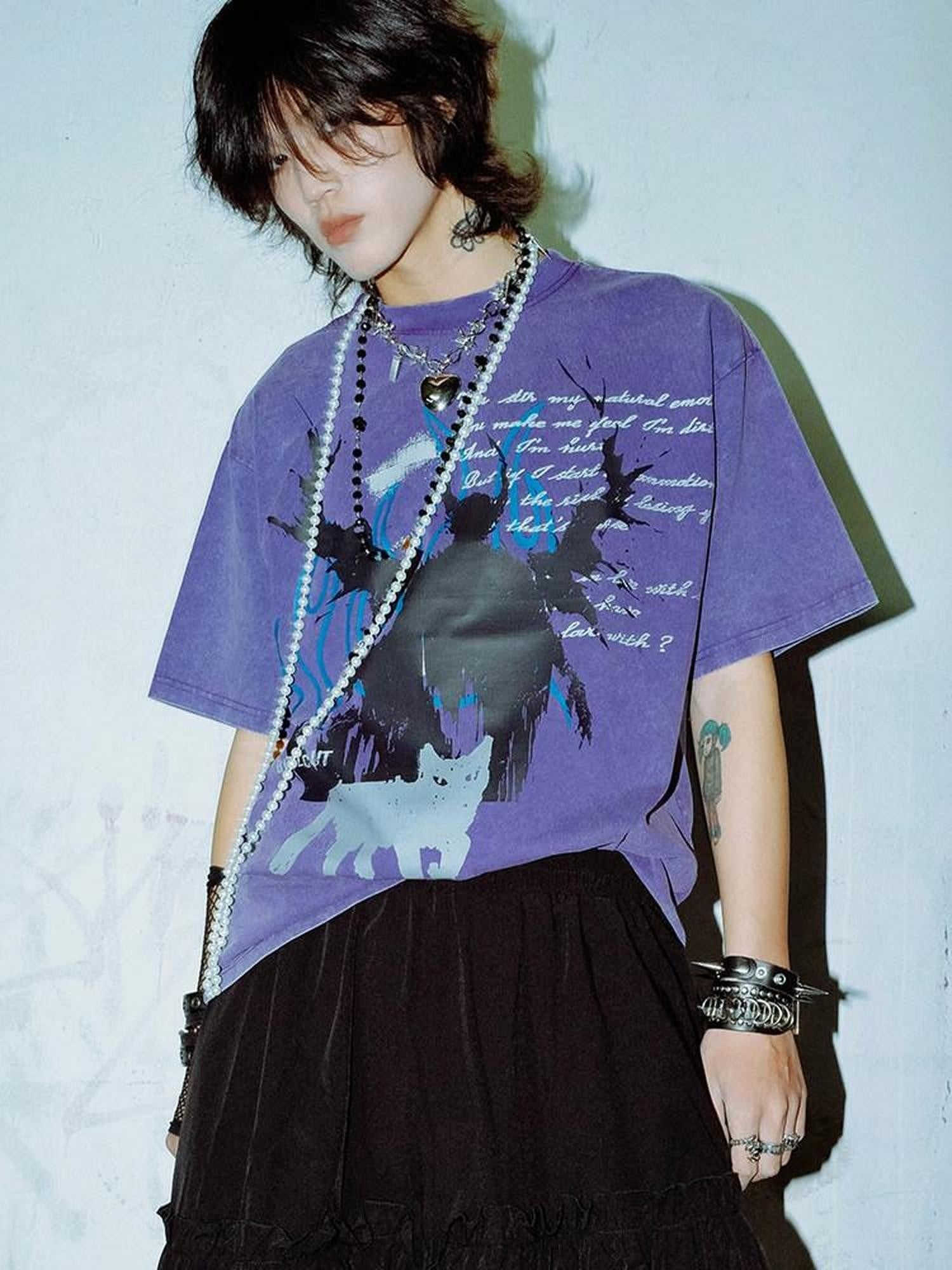 RebelSeed Gothic Purple Reborn Angel Drop Shoulder Women's Short Sleeve T-shirts