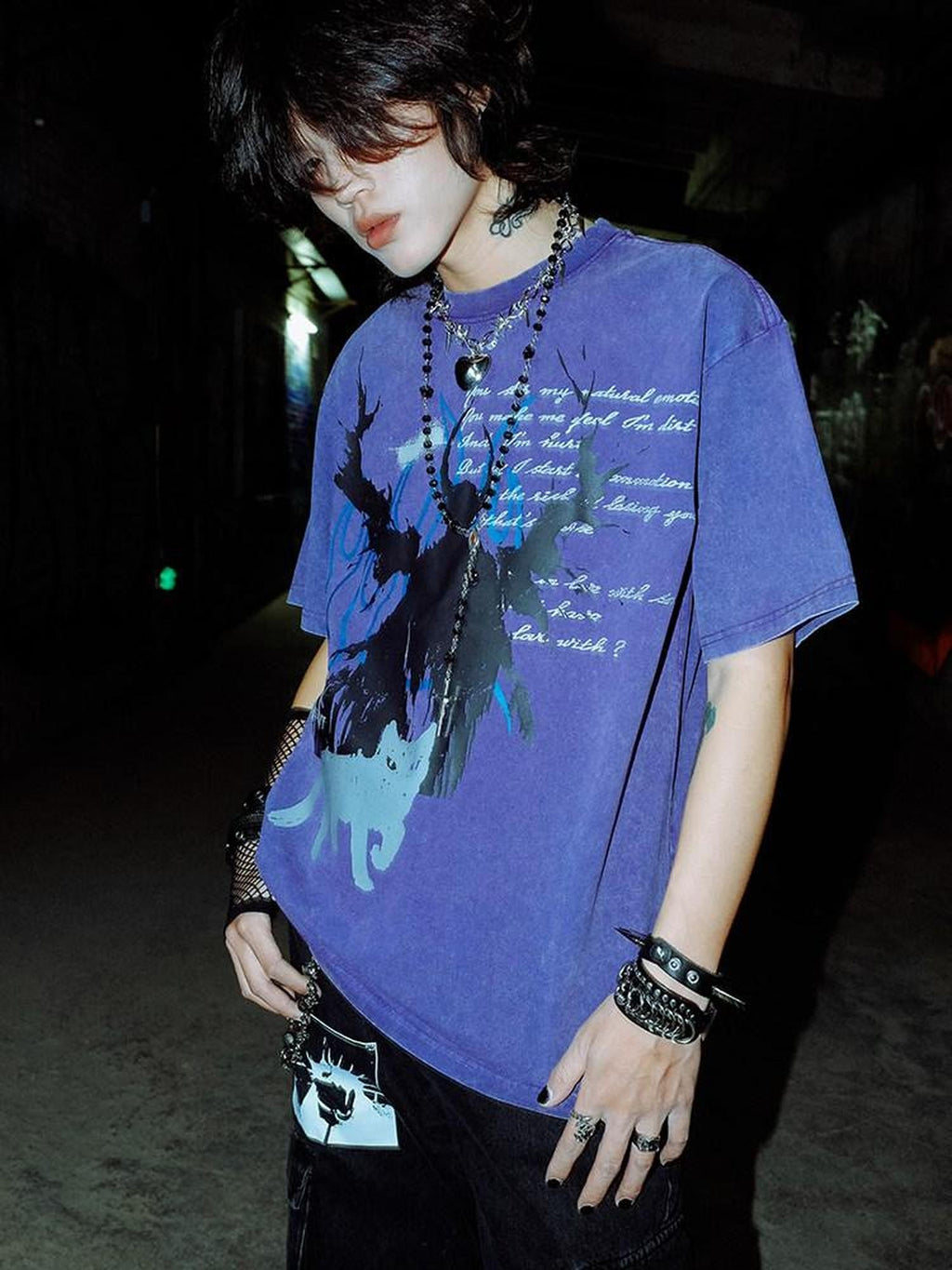 RebelSeed Gothic Purple Reborn Angel Drop Shoulder Women's Short Sleeve T-shirts