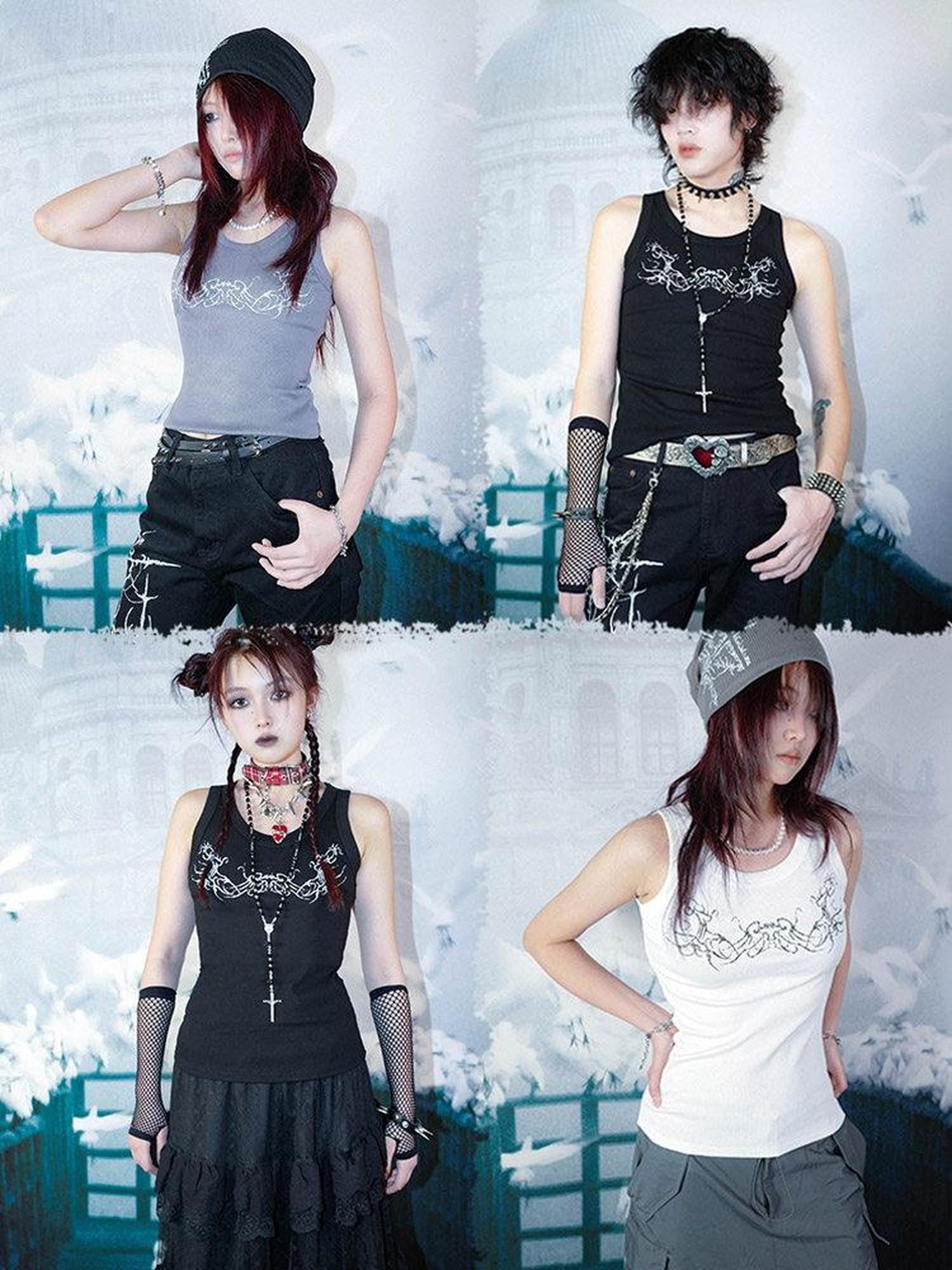RebelSeed Gothic Rune Heat Transfer Racerback Fitted Women's Cotton Blend Tank Tops