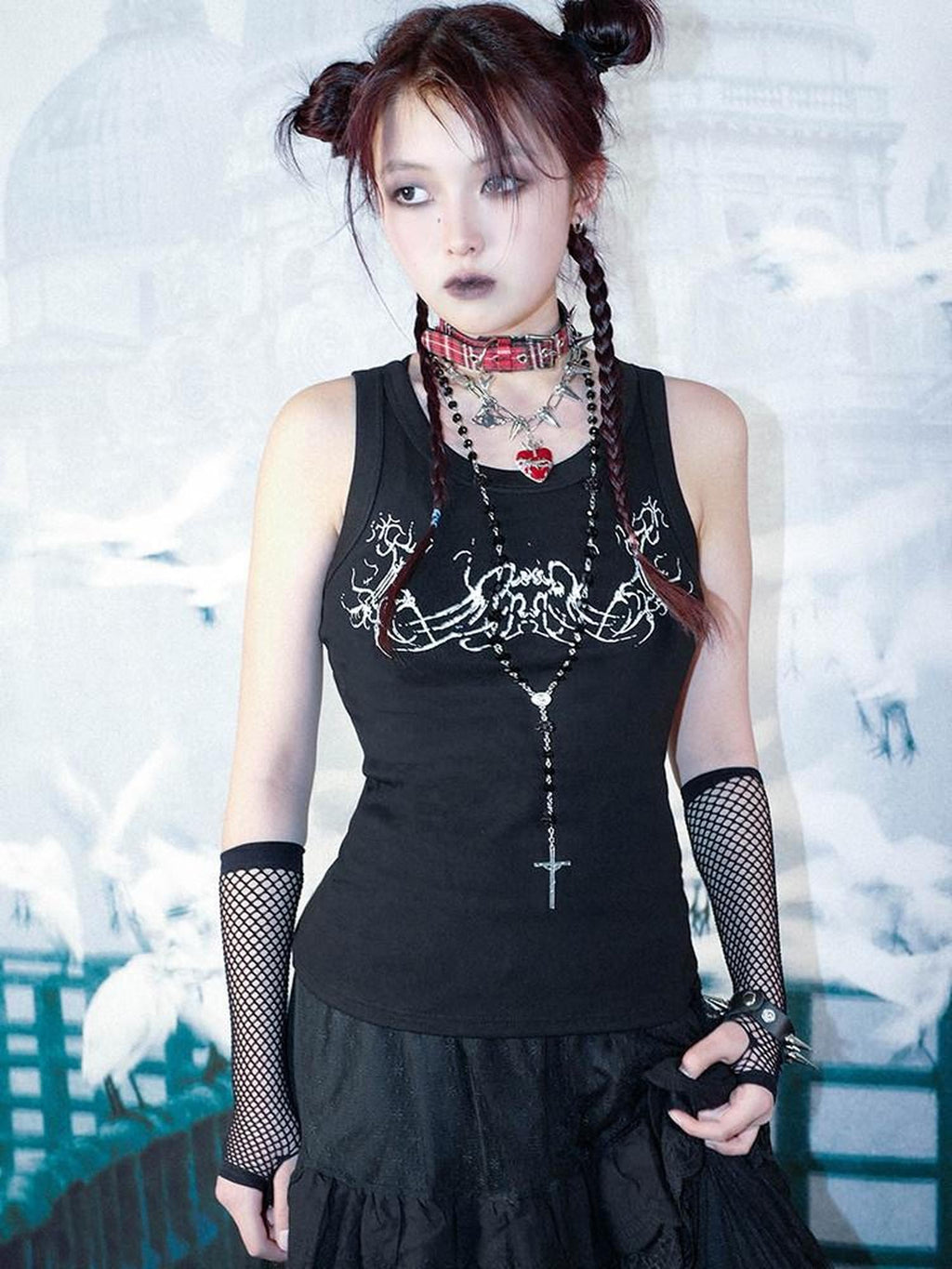 RebelSeed Gothic Rune Heat Transfer Racerback Fitted Women's Cotton Blend Tank Tops
