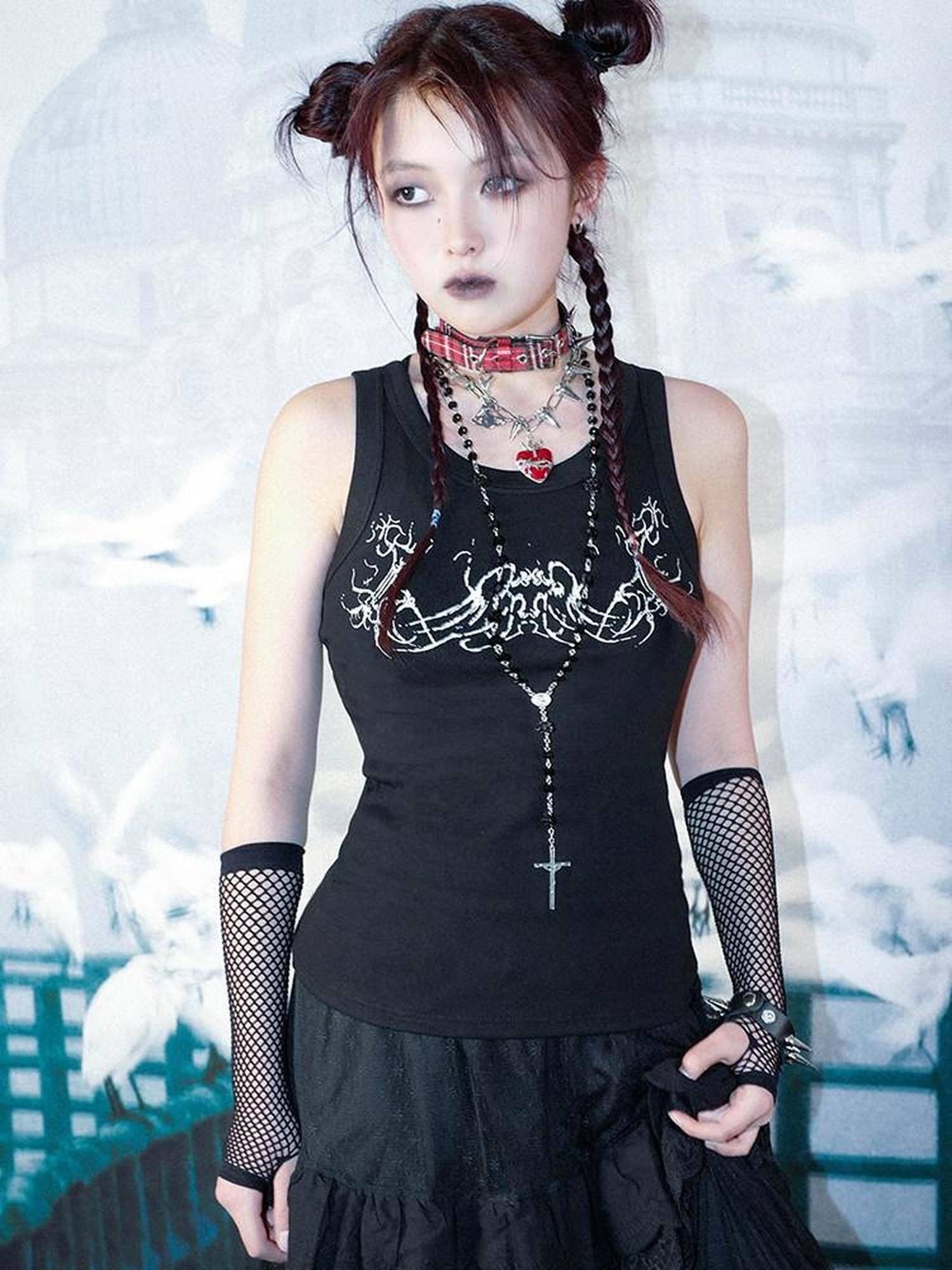RebelSeed Gothic Rune Heat Transfer Racerback Fitted Women's Cotton Blend Tank Tops