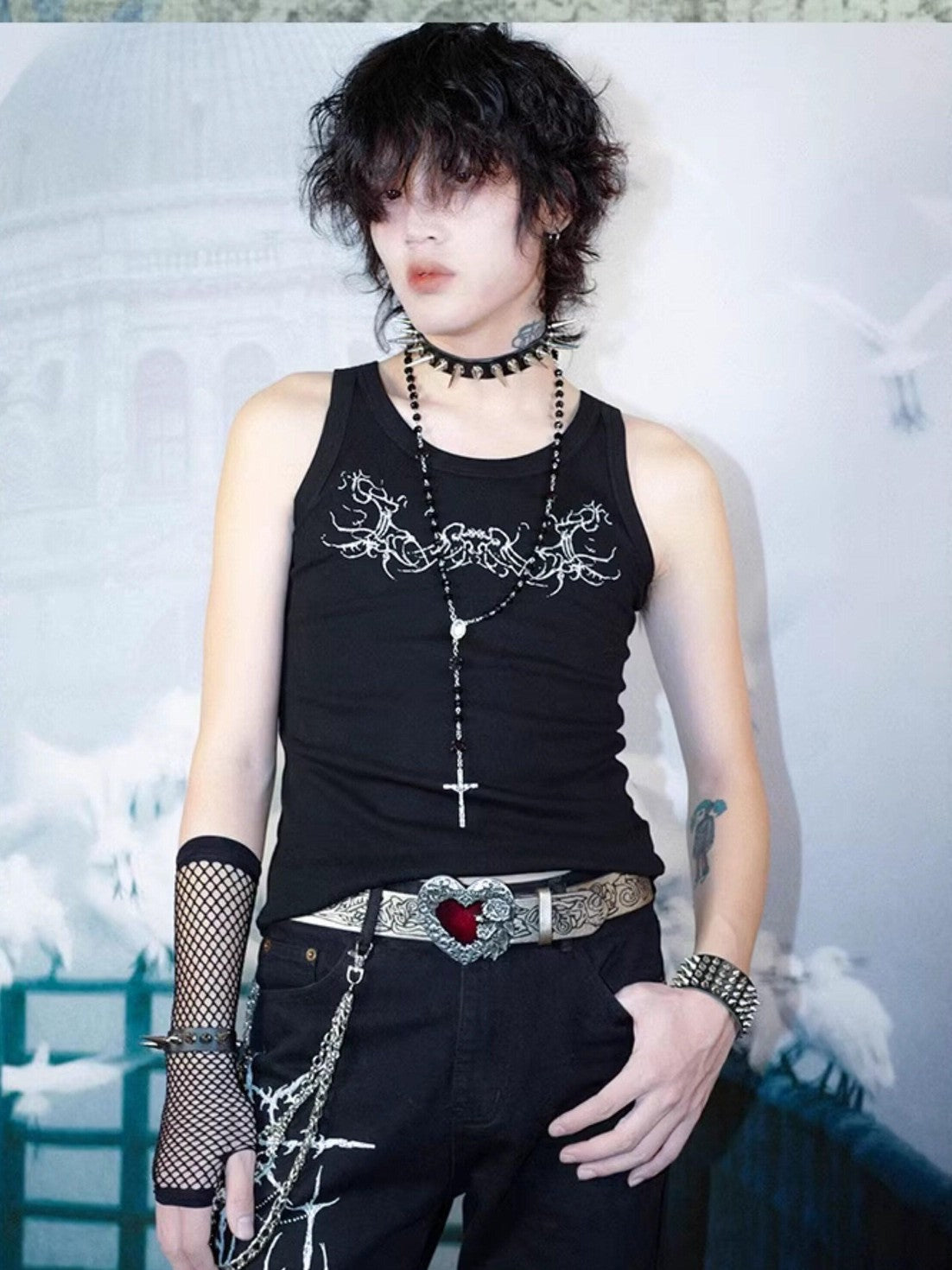RebelSeed Gothic Rune Heat Transfer Racerback Fitted Women's Cotton Blend Tank Tops