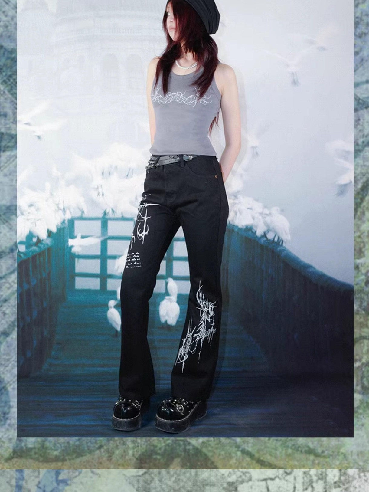 RebelSeed Gothic Rune Heat Transfer Racerback Fitted Women's Cotton Blend Tank Tops