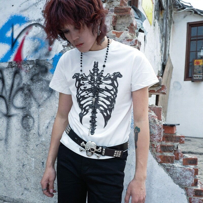 RebelSeed_Gothic_Skull_Cross_Heat_Transfer_Slim_Women's_Cotton_Short_Sleeve_T-shirts_1032601292861_MISSTT