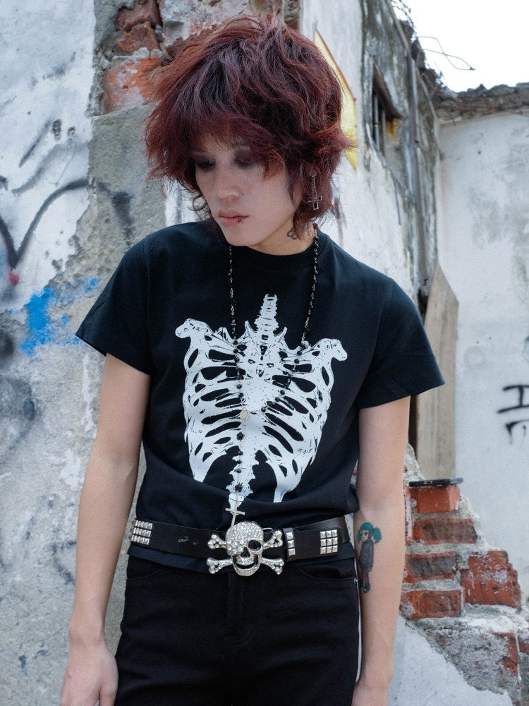 RebelSeed_Gothic_Skull_Cross_Heat_Transfer_Slim_Women's_Cotton_Short_Sleeve_T-shirts_1032601292861_MISSTT