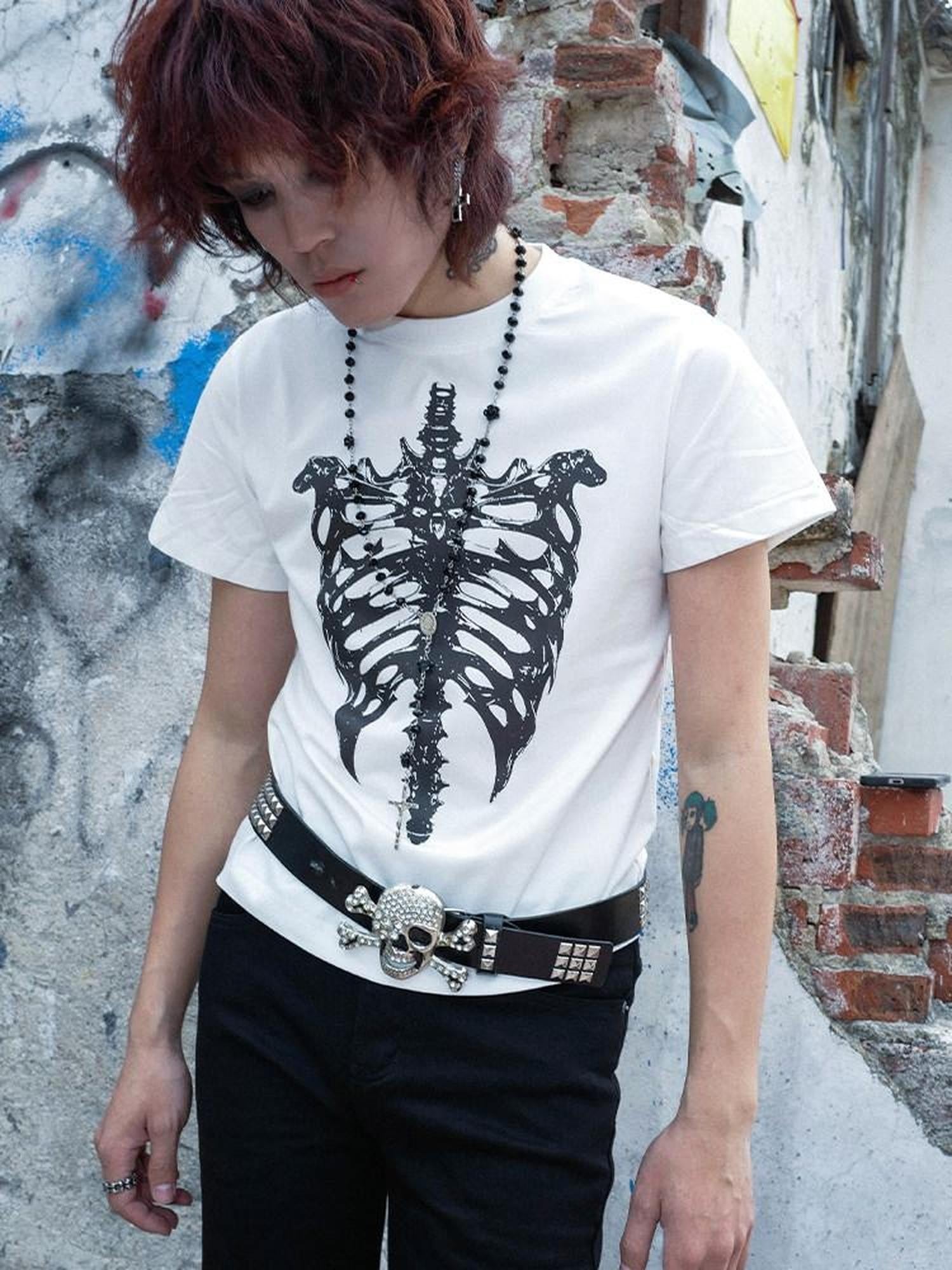 RebelSeed Gothic Skull Cross Heat Transfer Slim Women's Cotton Short Sleeve T-shirts