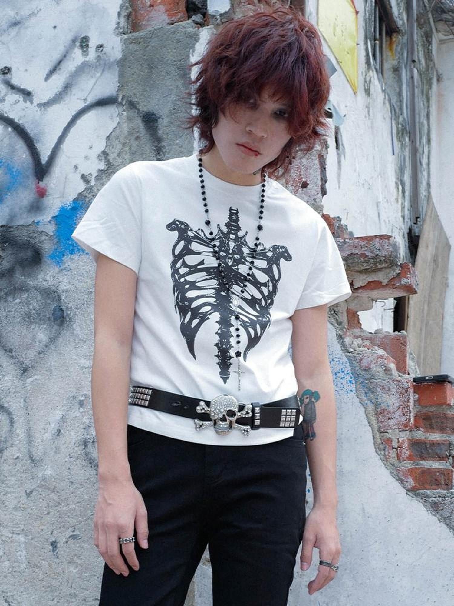 RebelSeed Gothic Skull Cross Heat Transfer Slim Women's Cotton Short Sleeve T-shirts