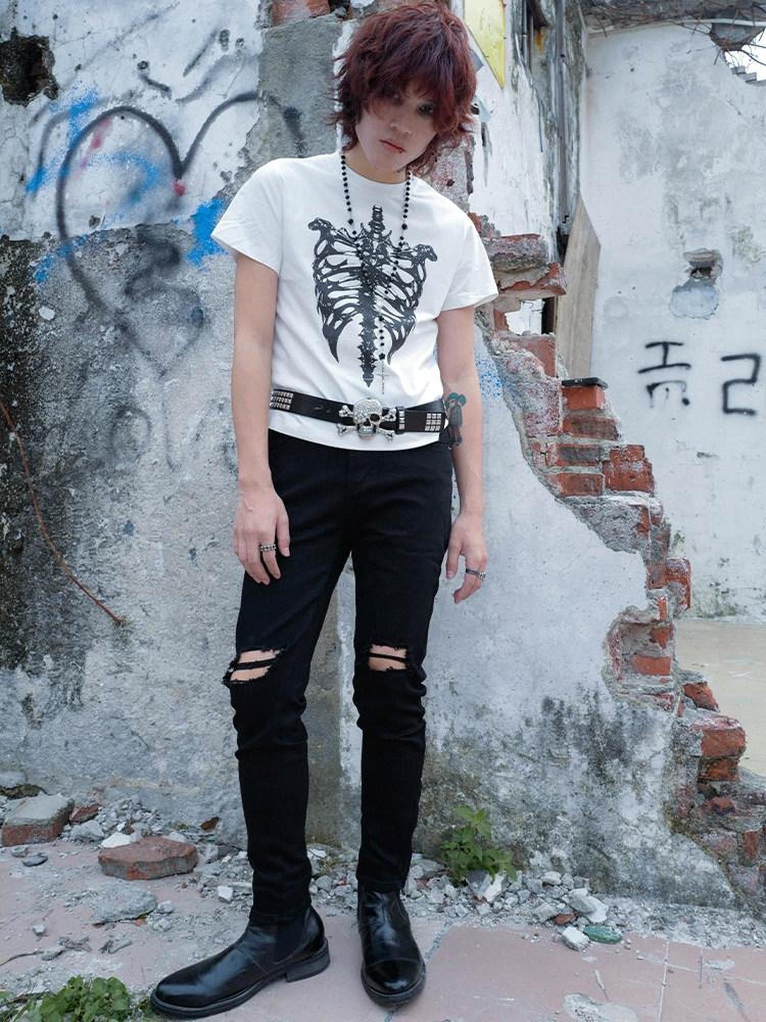 RebelSeed Gothic Skull Cross Heat Transfer Slim Women's Cotton Short Sleeve T-shirts