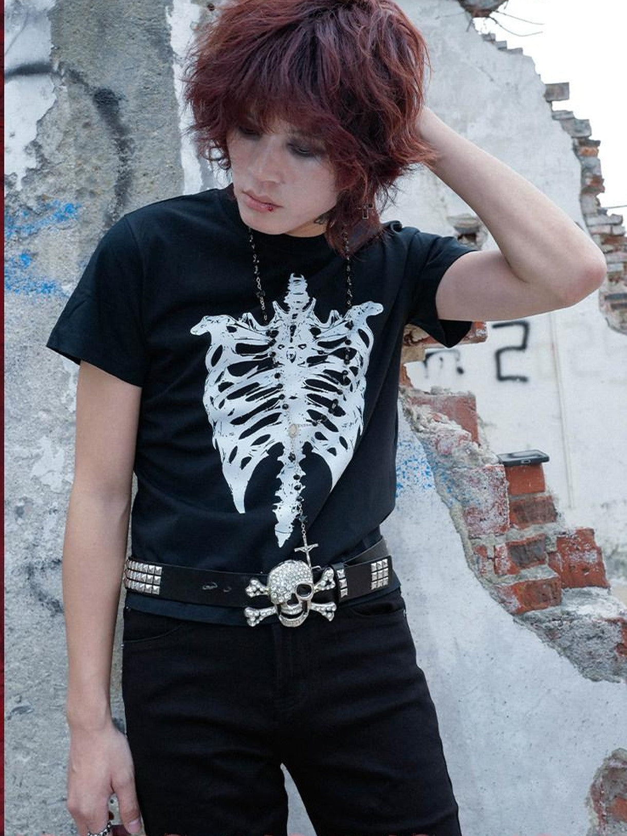 RebelSeed Gothic Skull Cross Heat Transfer Slim Women's Cotton Short Sleeve T-shirts