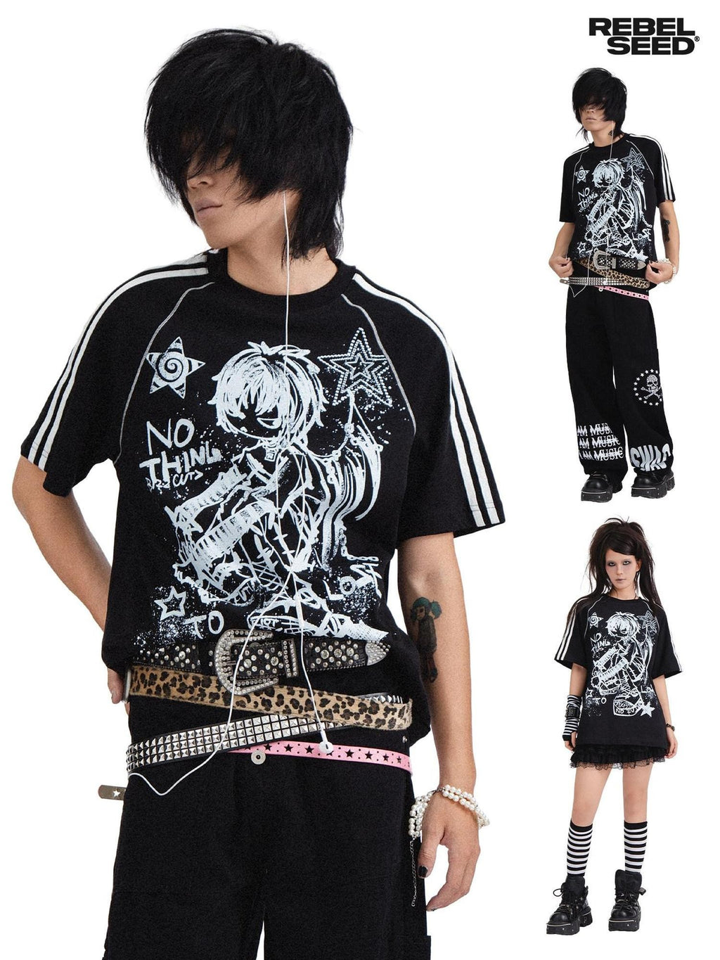 RebelSeed Gothic Skull Demon Heat Transfer Print Women's Cotton Short Sleeve T-shirts