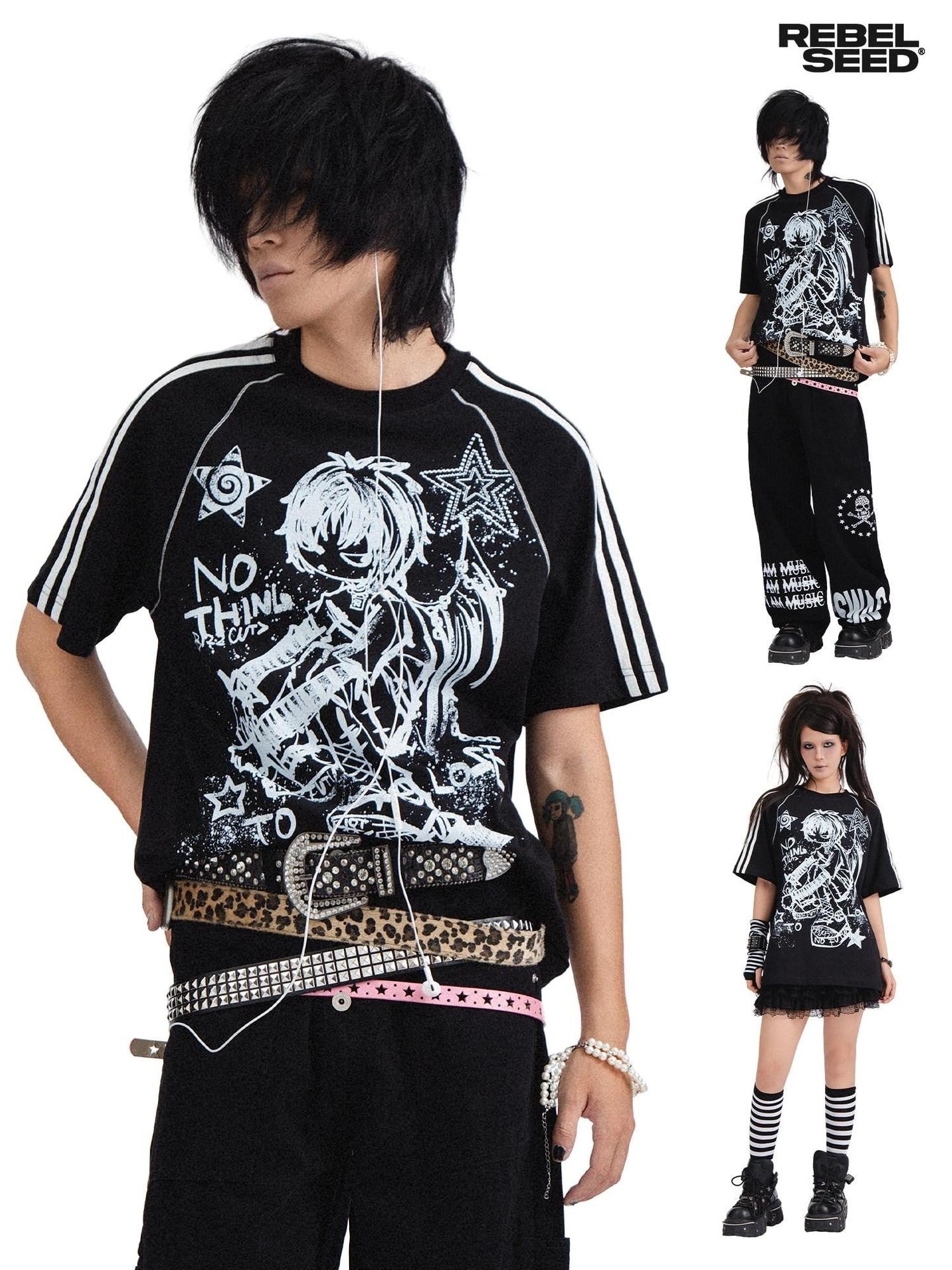 RebelSeed Gothic Skull Demon Heat Transfer Print Women's Cotton Short Sleeve T-shirts