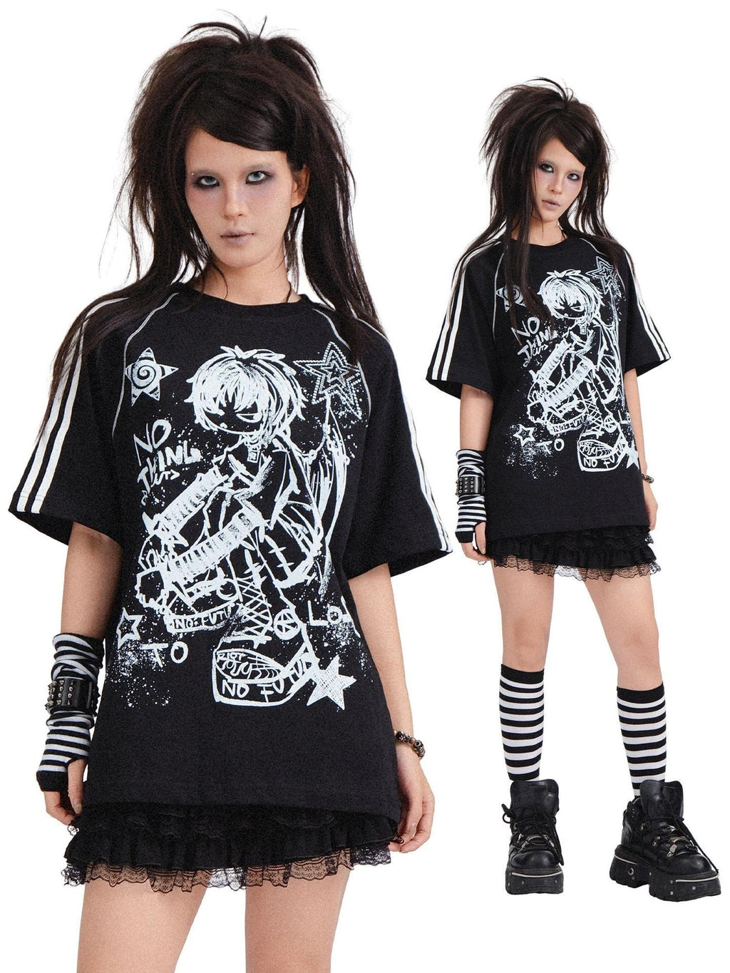 RebelSeed Gothic Skull Demon Heat Transfer Print Women's Cotton Short Sleeve T-shirts
