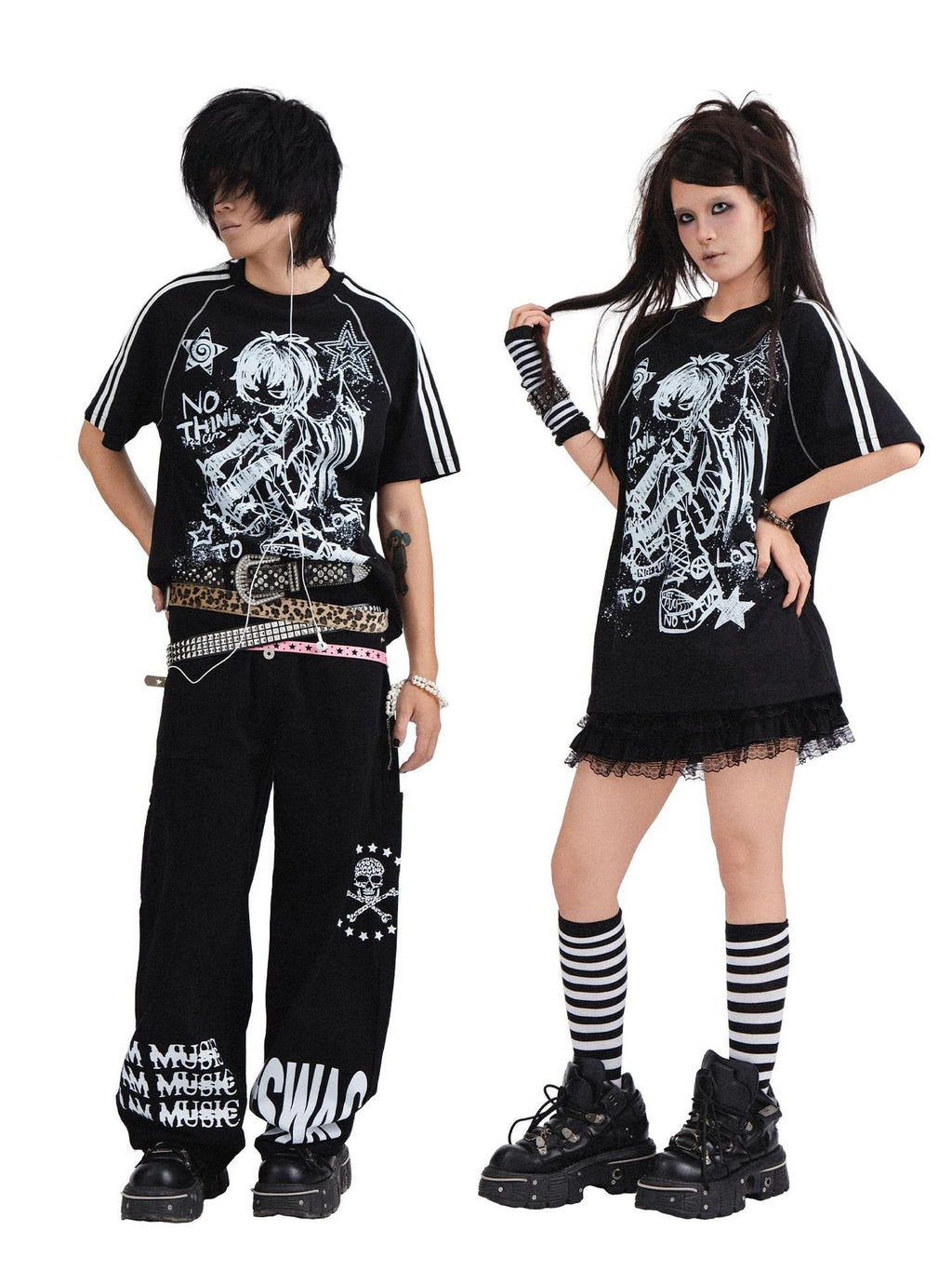 RebelSeed Gothic Skull Demon Heat Transfer Print Women's Cotton Short Sleeve T-shirts