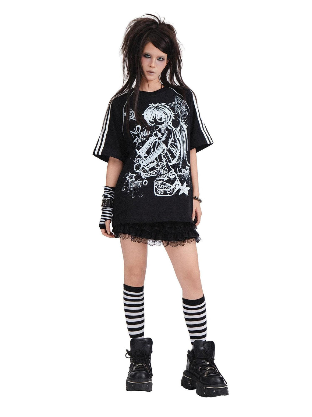 RebelSeed Gothic Skull Demon Heat Transfer Print Women's Cotton Short Sleeve T-shirts