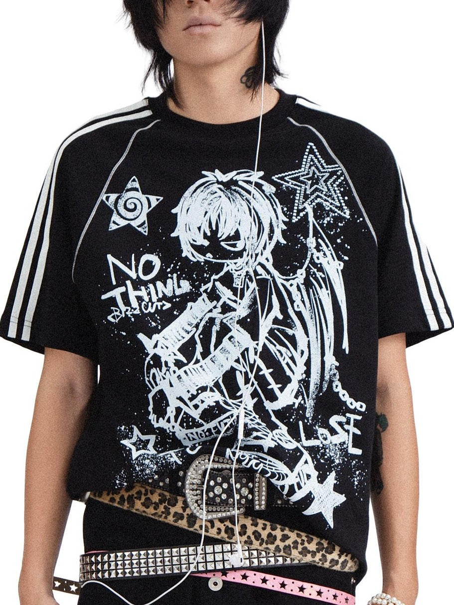 RebelSeed Gothic Skull Demon Heat Transfer Print Women's Cotton Short Sleeve T-shirts