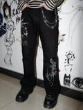 RebelSeed Gothic Totem Distressed Punk Cleanfit Women's Denim Flare Jeans