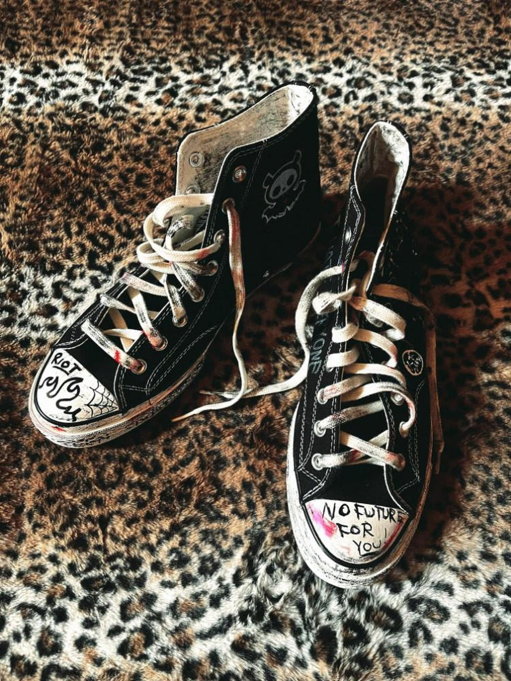 RebelSeed Graffiti Hand Painted Punk Rock Diy Distressed Women's High Top Canvas Sneakers