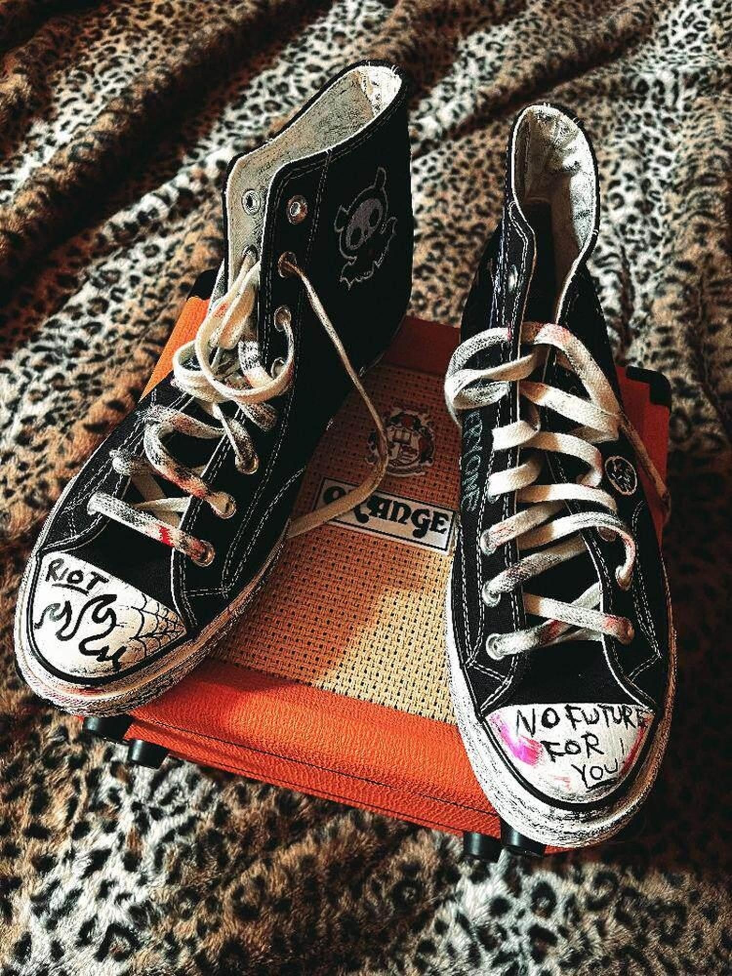 RebelSeed Graffiti Hand Painted Punk Rock Diy Distressed Women's High Top Canvas Sneakers