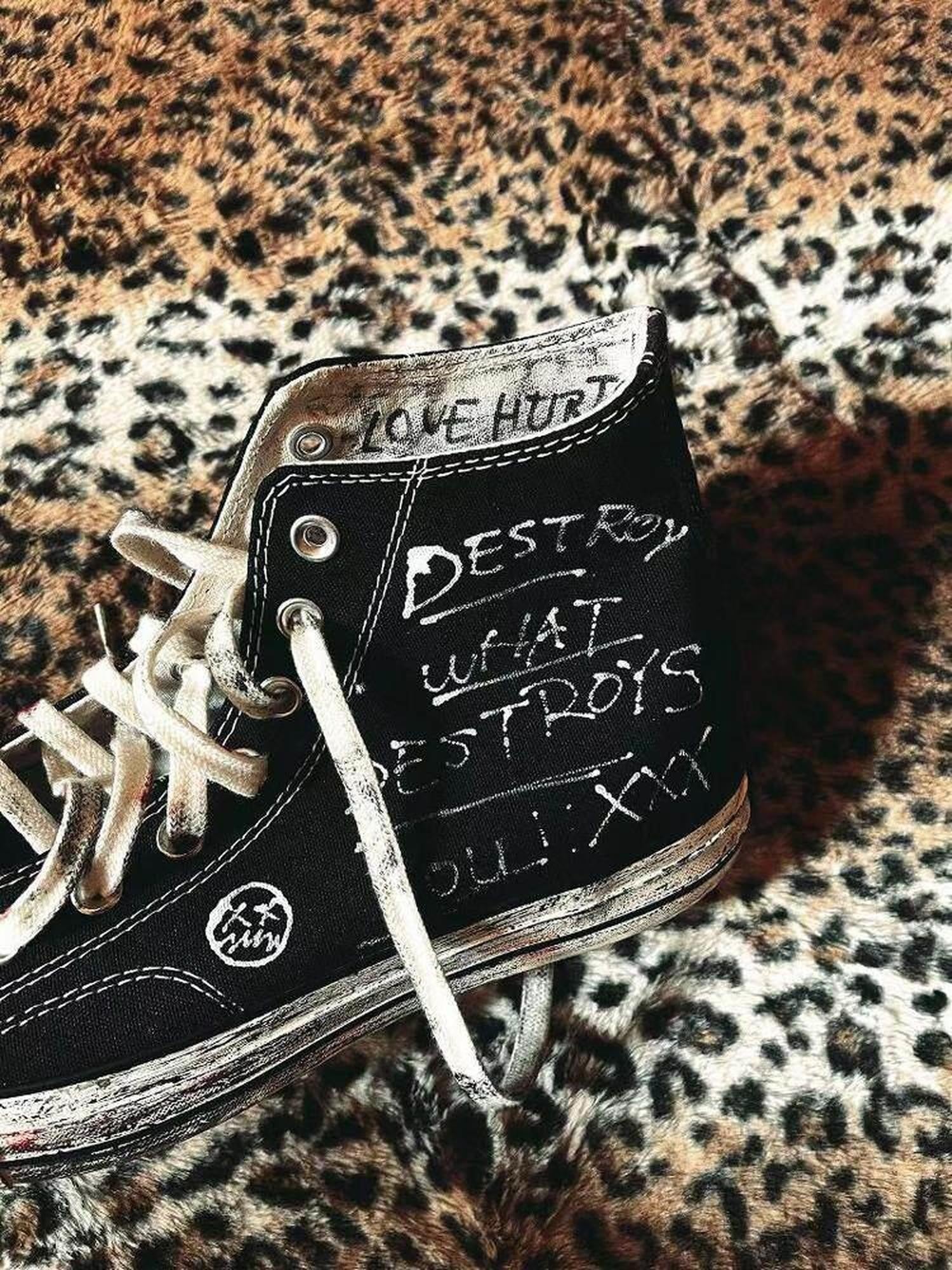 RebelSeed Graffiti Hand Painted Punk Rock Diy Distressed Women's High Top Canvas Sneakers
