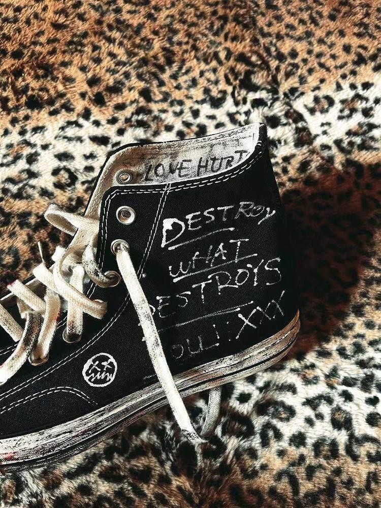 RebelSeed Graffiti Hand Painted Punk Rock Diy Distressed Women's High Top Canvas Sneakers