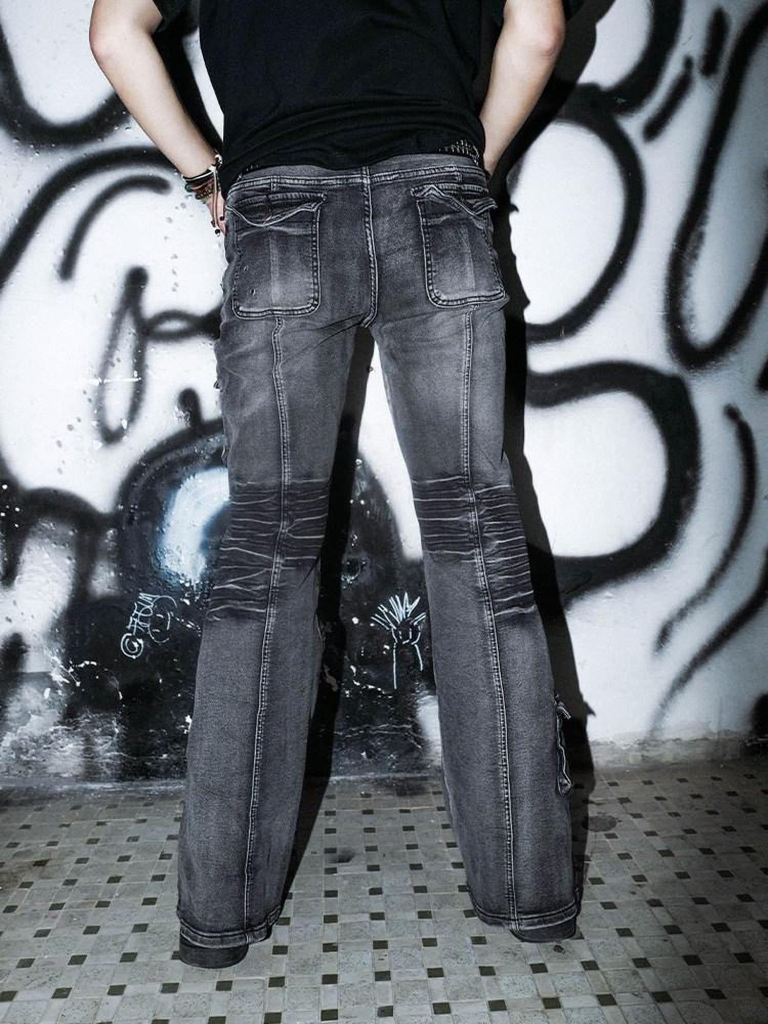 RebelSeed Grey Multi Pocket Washed Punk Goth Y2k Women's Cotton Skinny Jeans