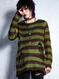 RebelSeed Grunge Distressed Cutout Striped Loose Women's Manmade Fiber Sweaters