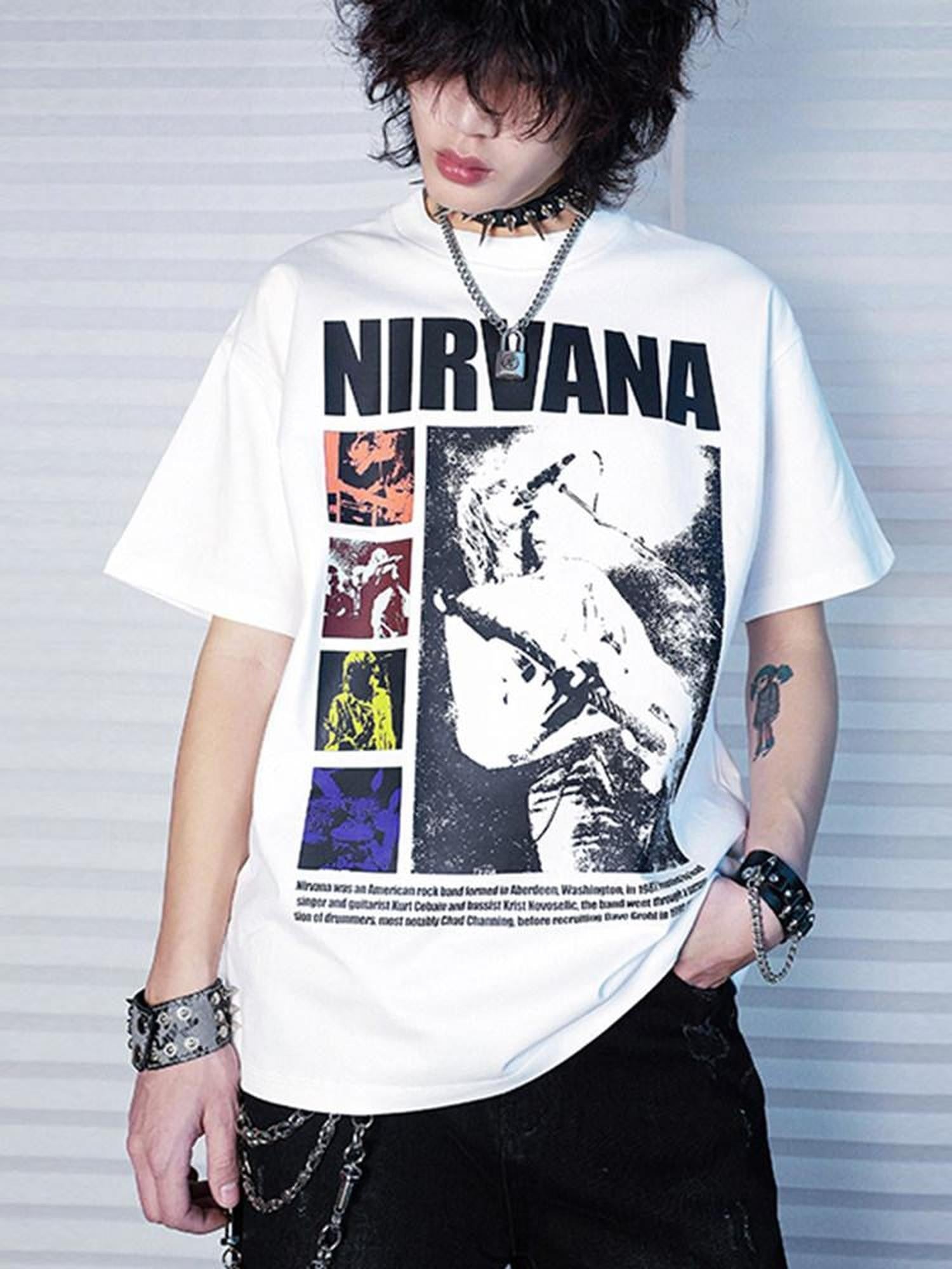 RebelSeed Grunge Distressed Kurt Cobain Print Women's Cotton Short Sleeve T-shirts