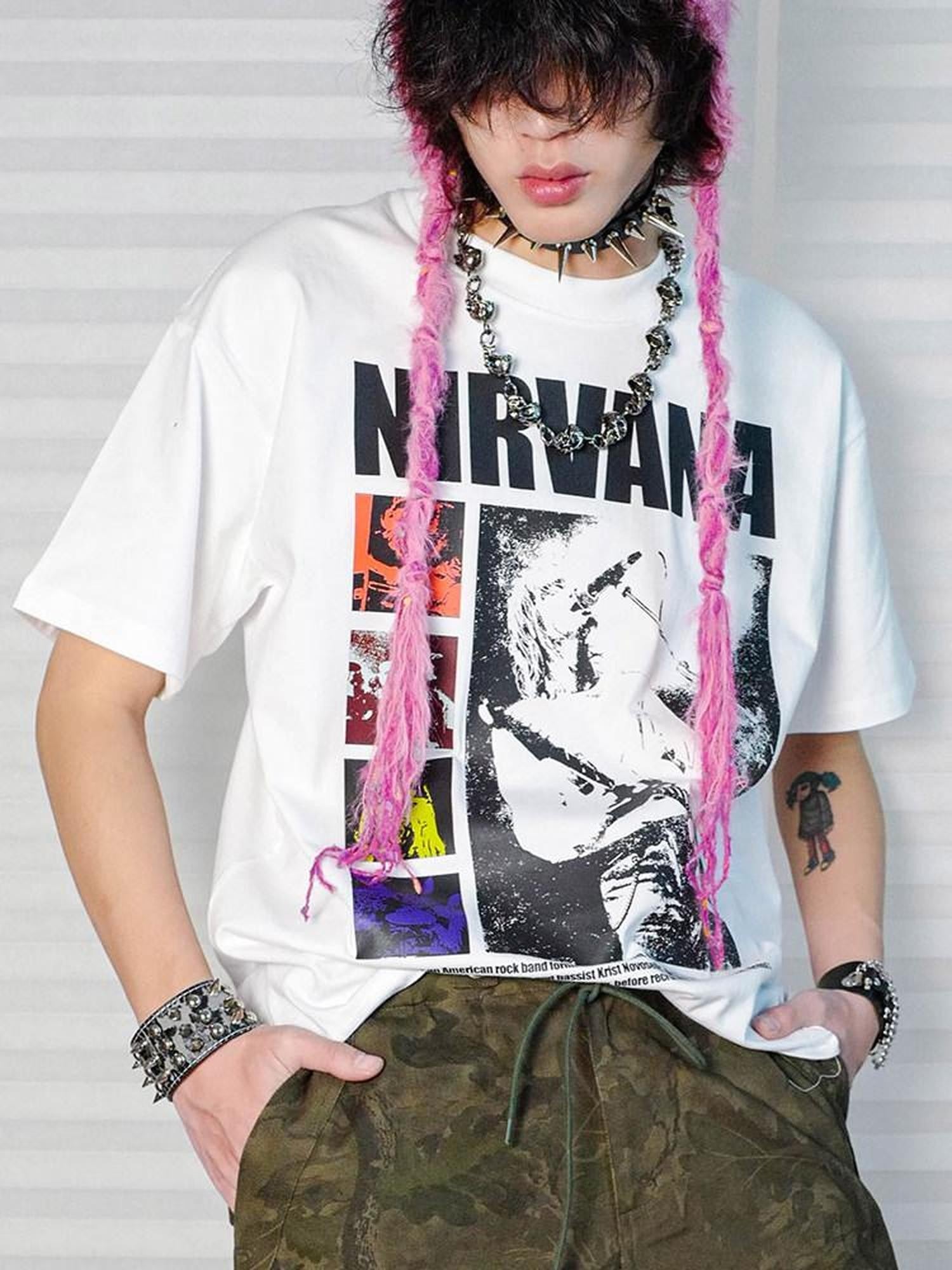 RebelSeed Grunge Distressed Kurt Cobain Print Women's Cotton Short Sleeve T-shirts